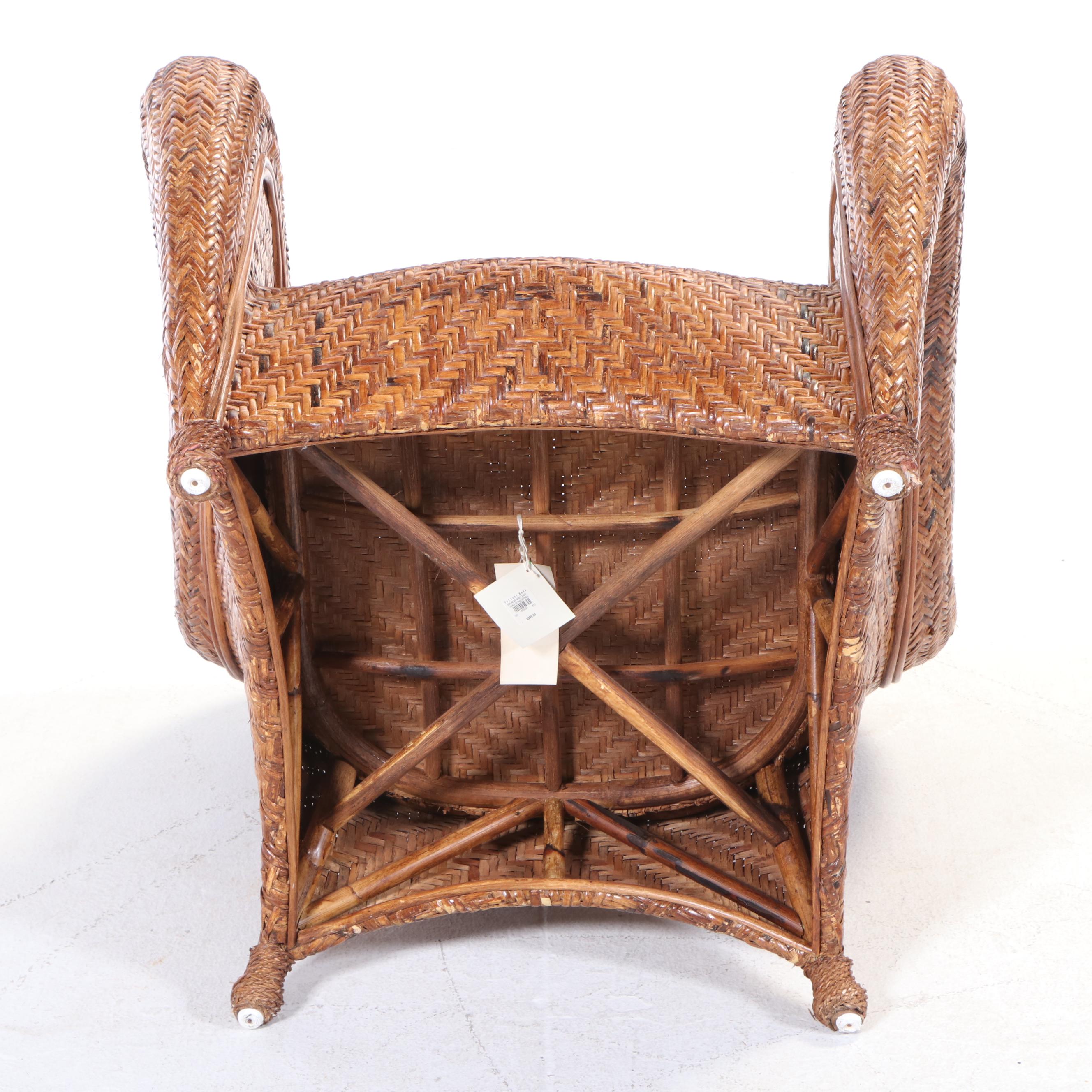 Pottery Barn "Malabar" Wicker and Rattan Lounge Chair with Ottoman