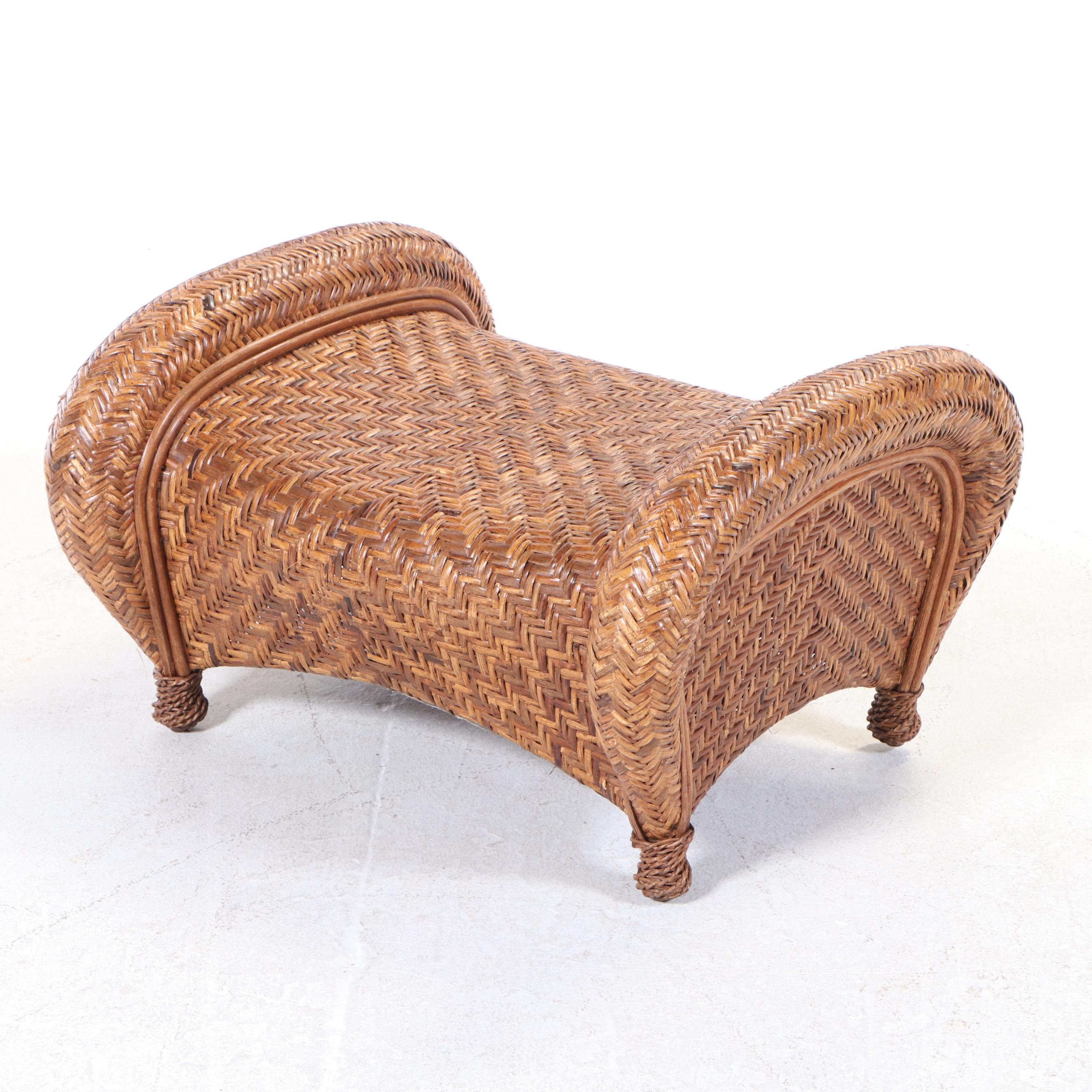 Pottery Barn "Malabar" Wicker and Rattan Lounge Chair with Ottoman