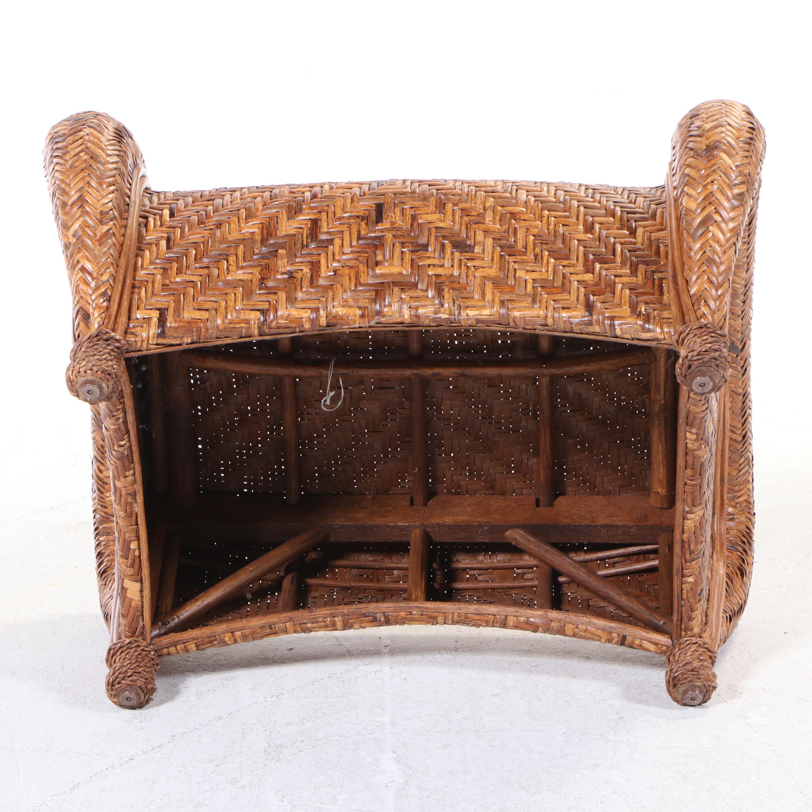 Pottery Barn "Malabar" Wicker and Rattan Lounge Chair with Ottoman