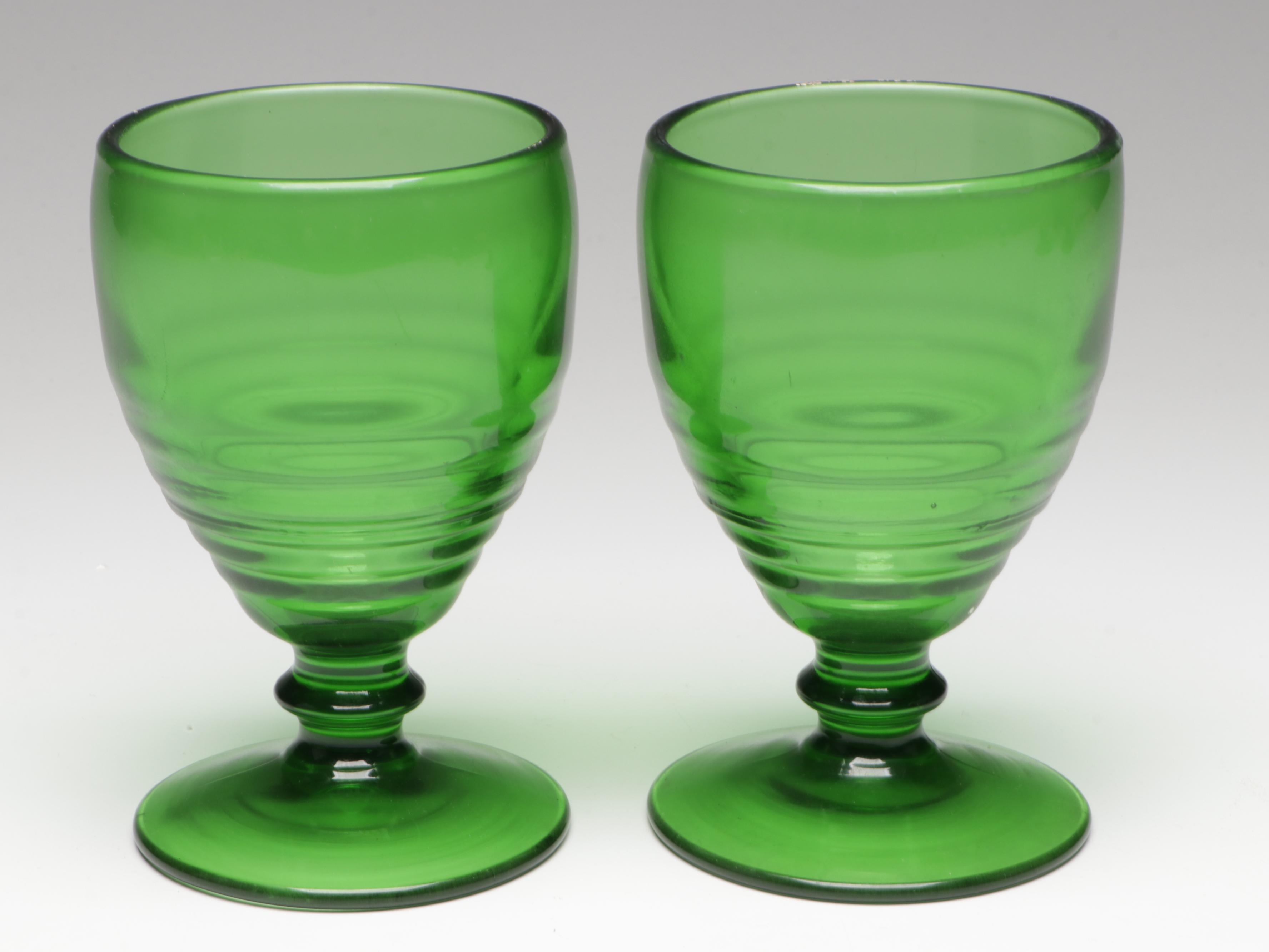 Indiana Glass "Lorain Yellow" Salad Plates with Green Glass Drinkware