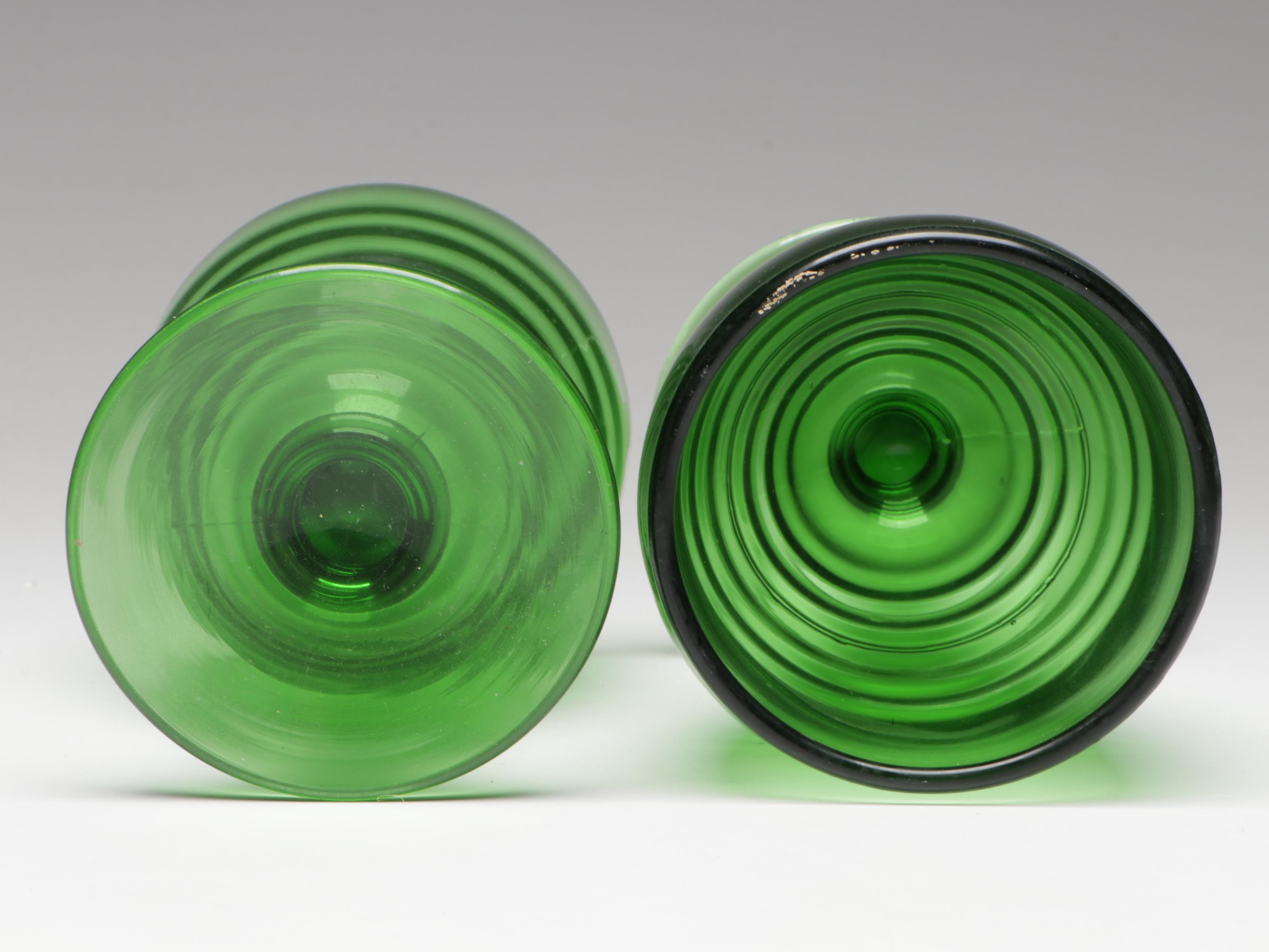 Indiana Glass "Lorain Yellow" Salad Plates with Green Glass Drinkware