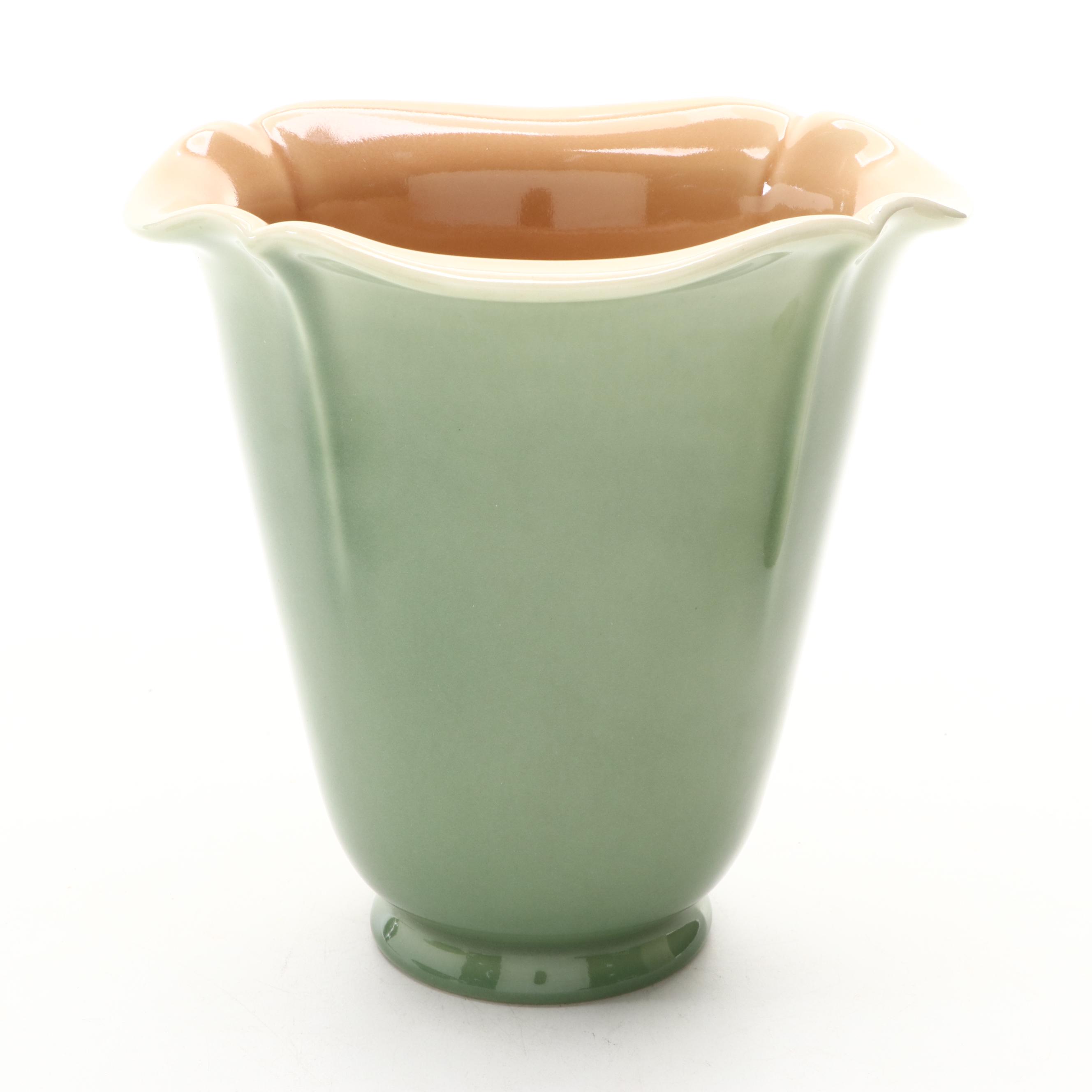 Rookwood Pottery Green Glazed Ceramic Vase and Bowl, Mid-20th Century