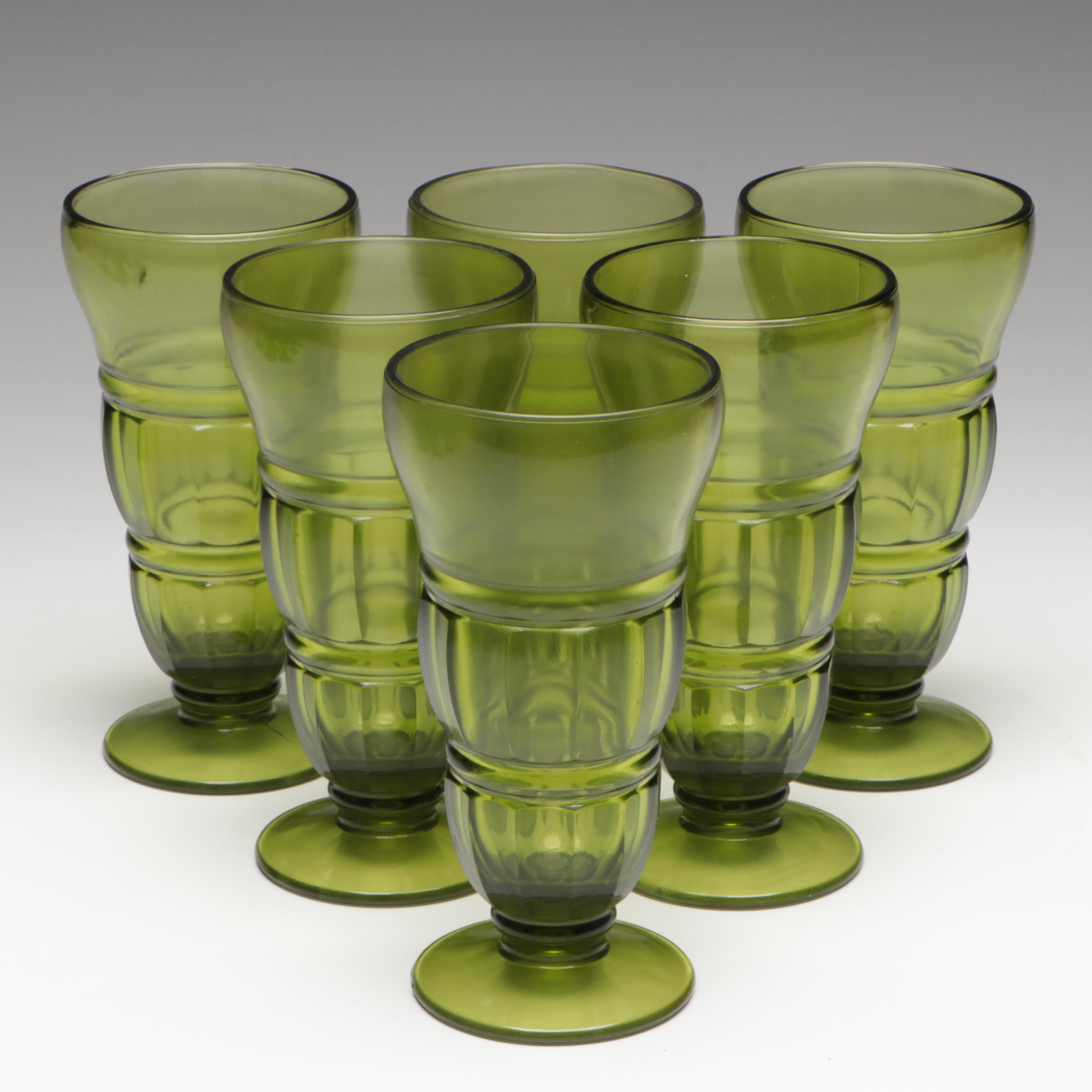 Indiana Glass "Lorain Yellow" Salad Plates with Green Glass Drinkware