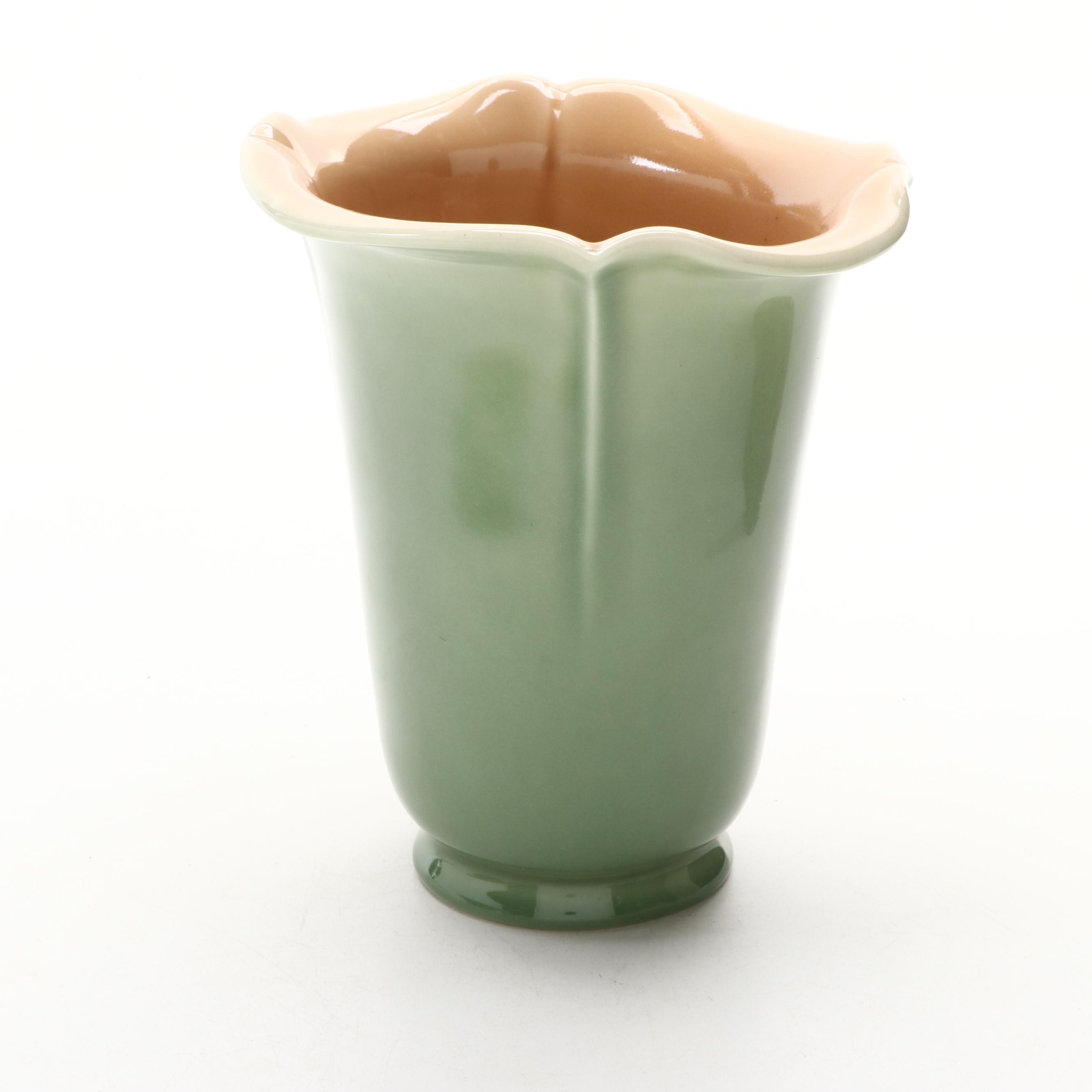 Rookwood Pottery Green Glazed Ceramic Vase and Bowl, Mid-20th Century