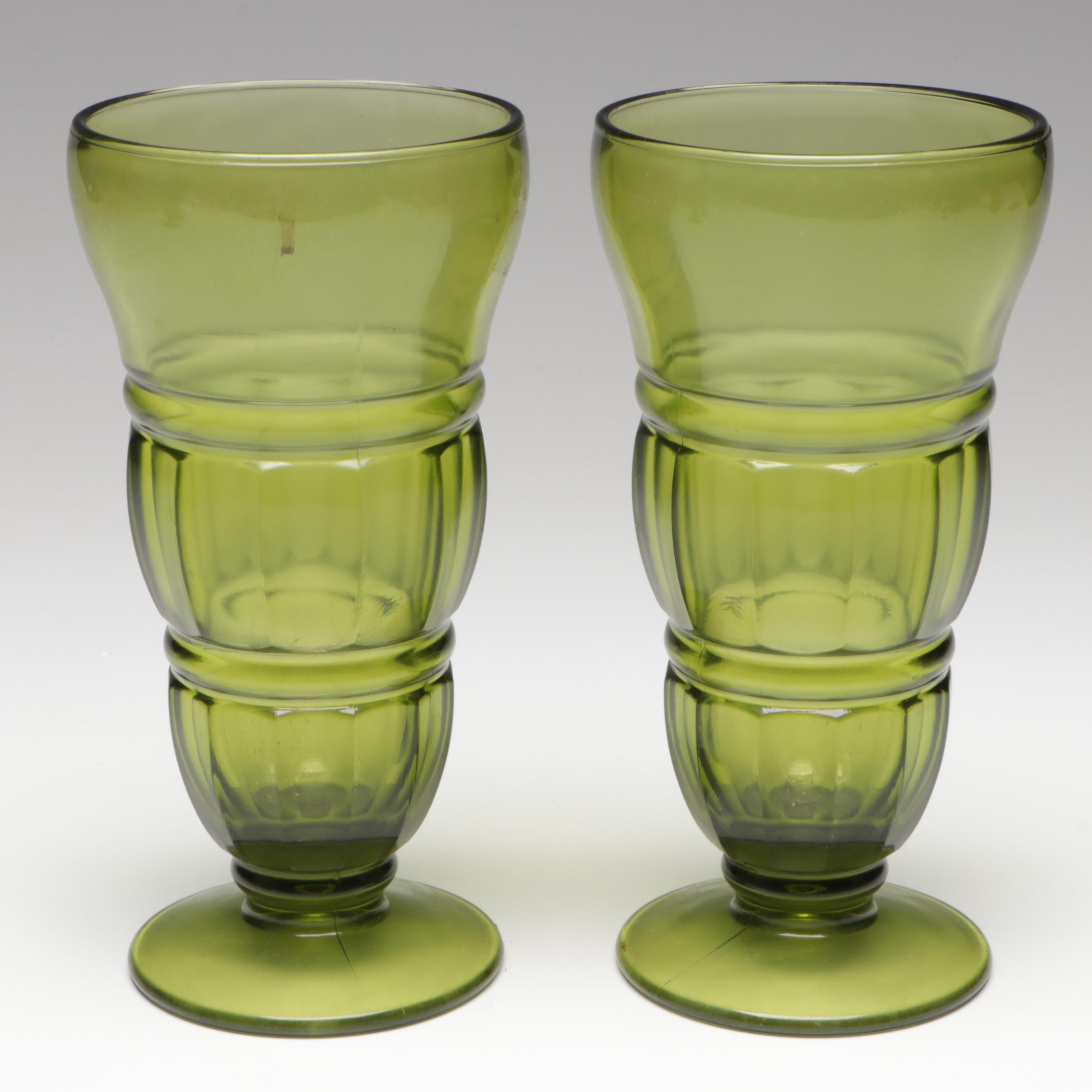 Indiana Glass "Lorain Yellow" Salad Plates with Green Glass Drinkware