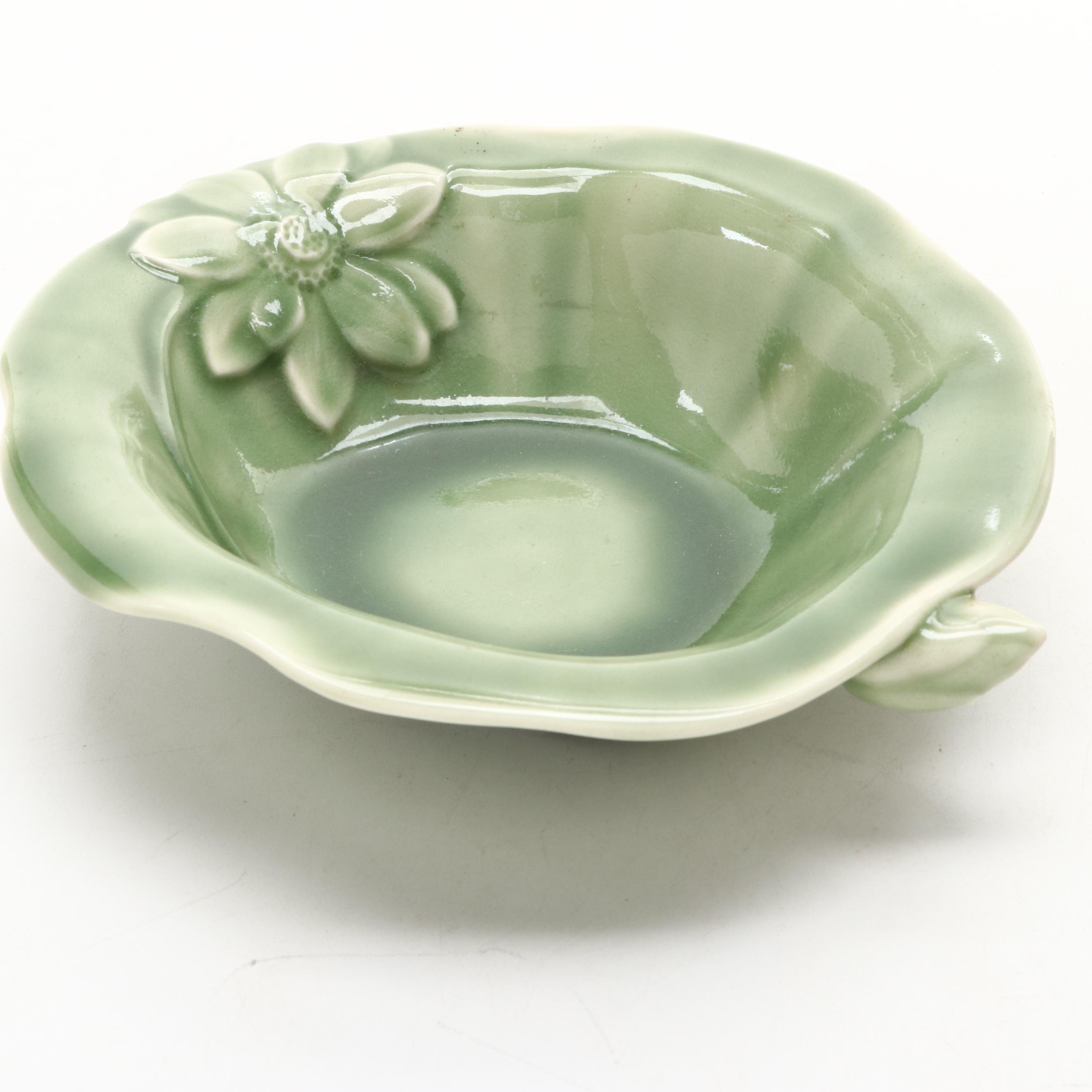 Rookwood Pottery Green Glazed Ceramic Vase and Bowl, Mid-20th Century