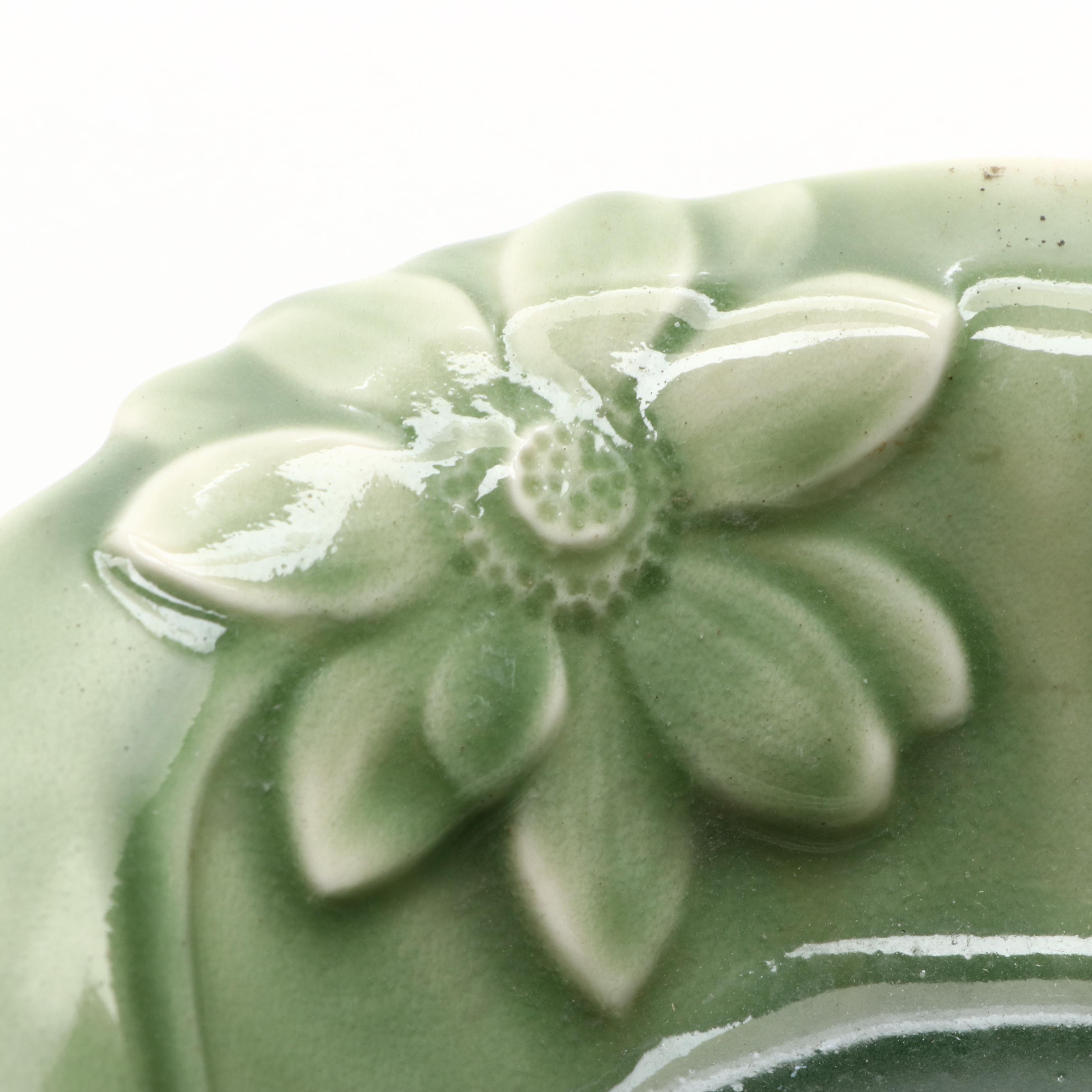 Rookwood Pottery Green Glazed Ceramic Vase and Bowl, Mid-20th Century