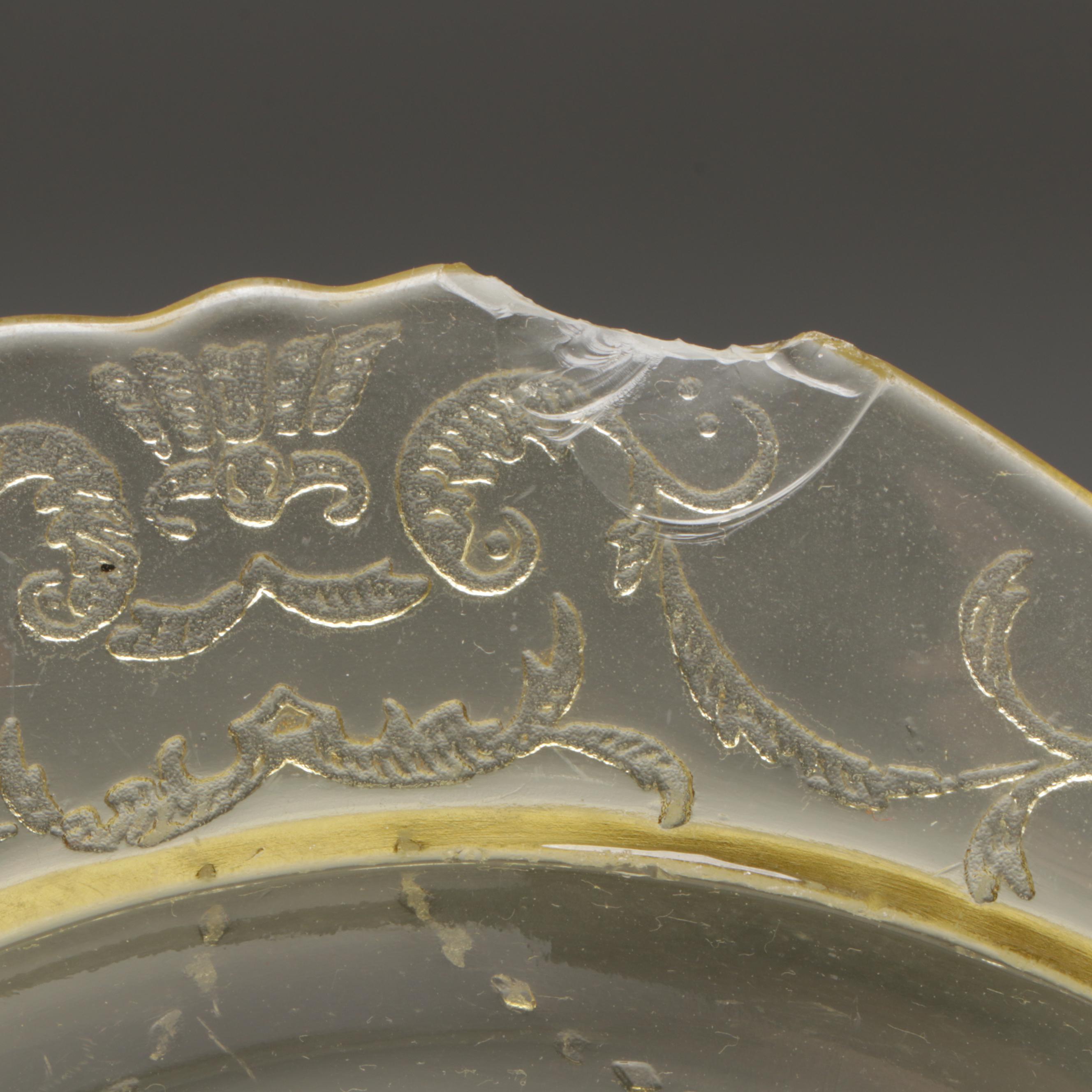 Indiana Glass "Lorain Yellow" Salad Plates with Green Glass Drinkware