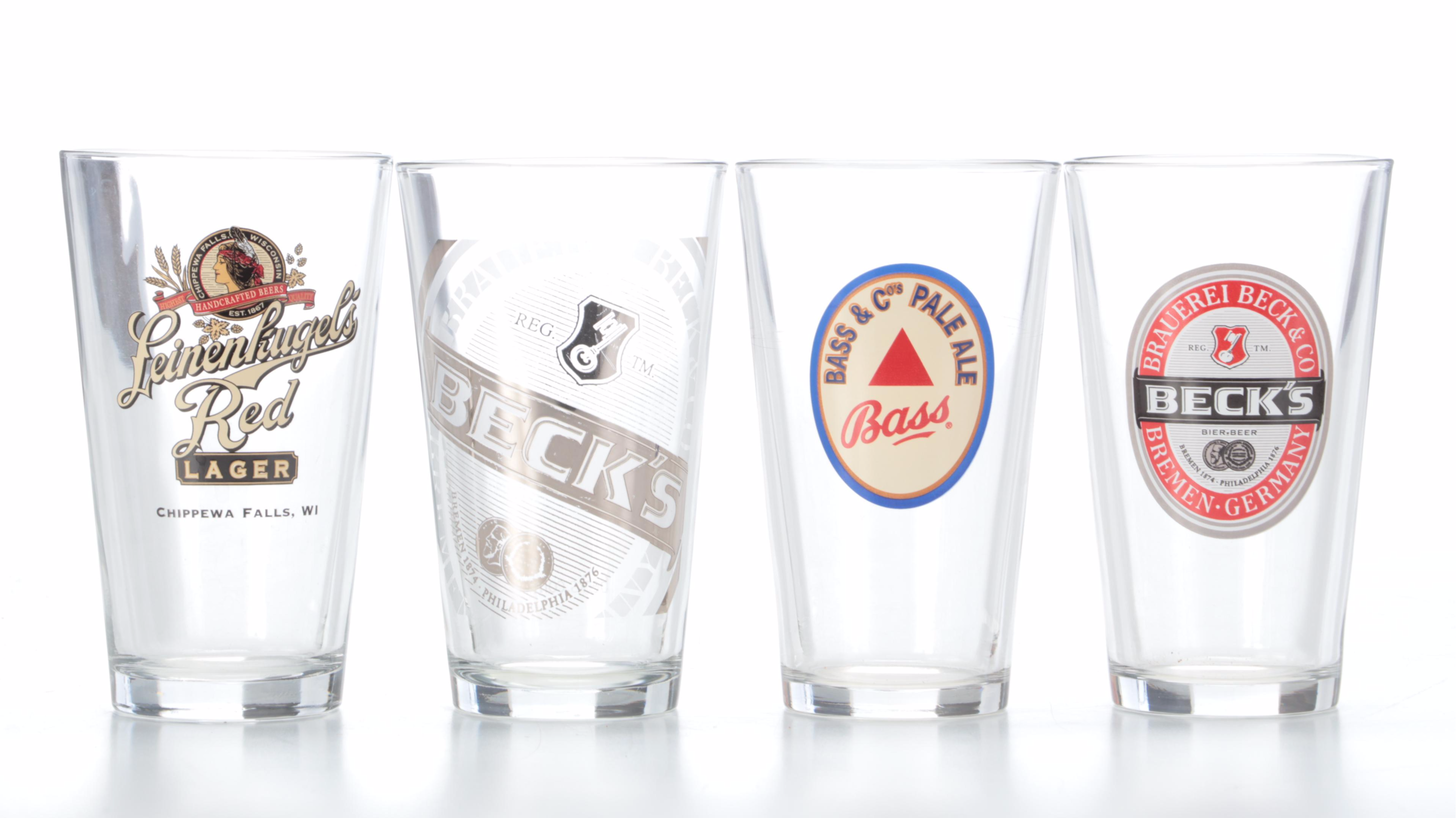 Bass and Other Advertising Pint Glasses and Sign