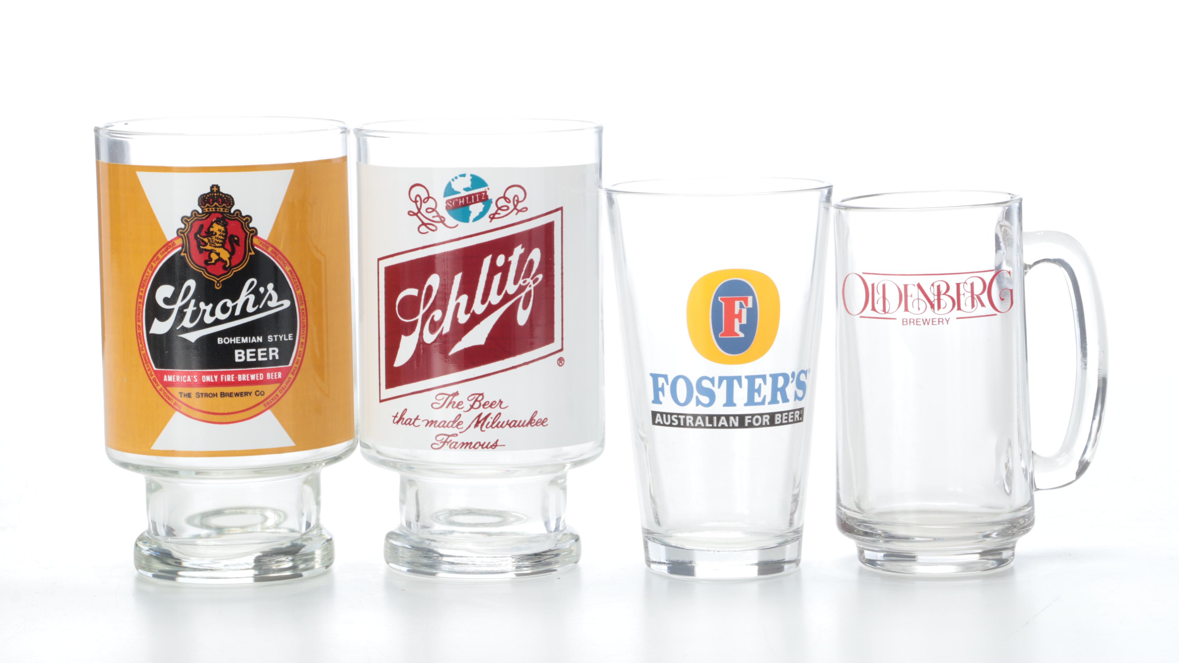 Bass and Other Advertising Pint Glasses and Sign