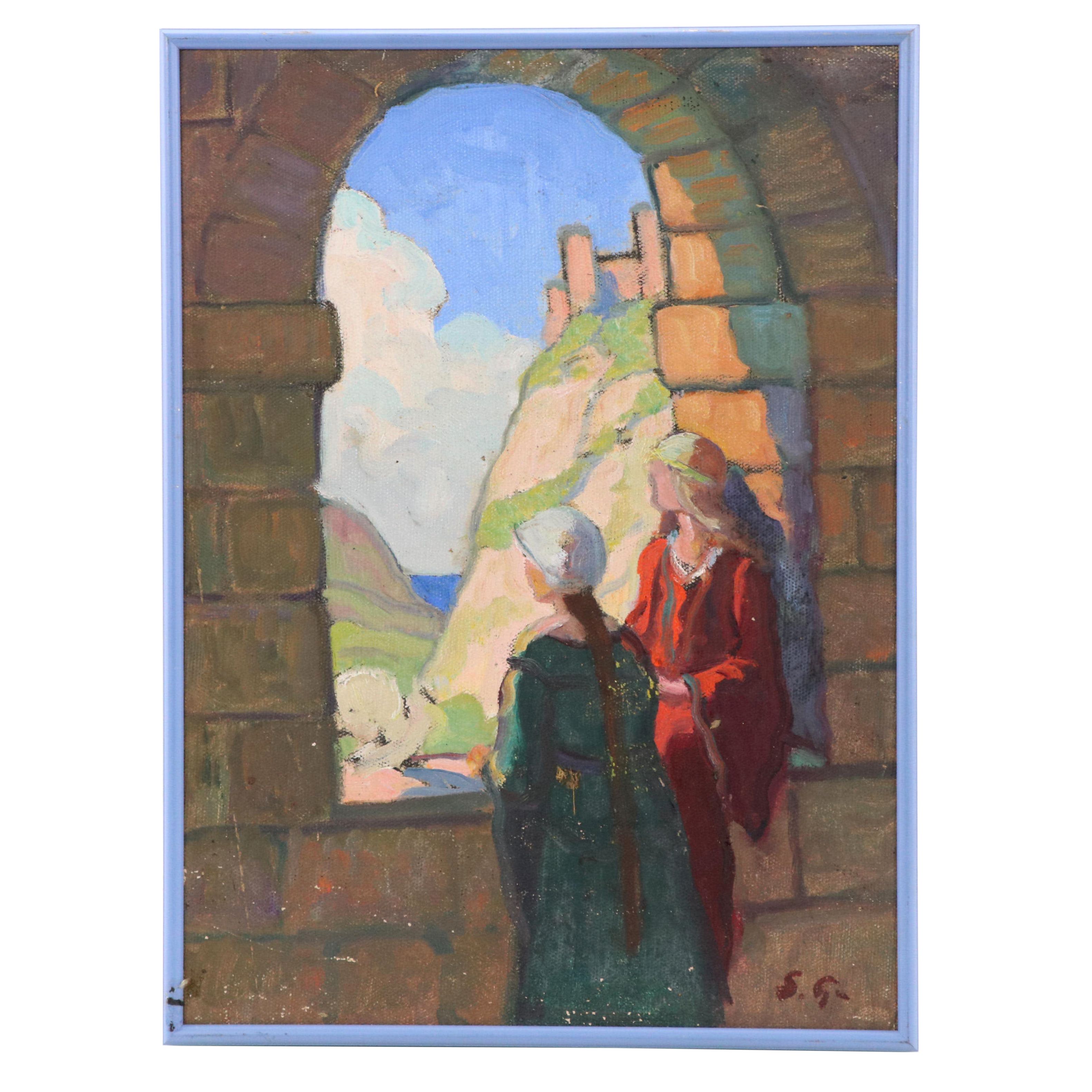 Bernhard Good Post-Impressionist Style Genre Oil Painting with Two Figures