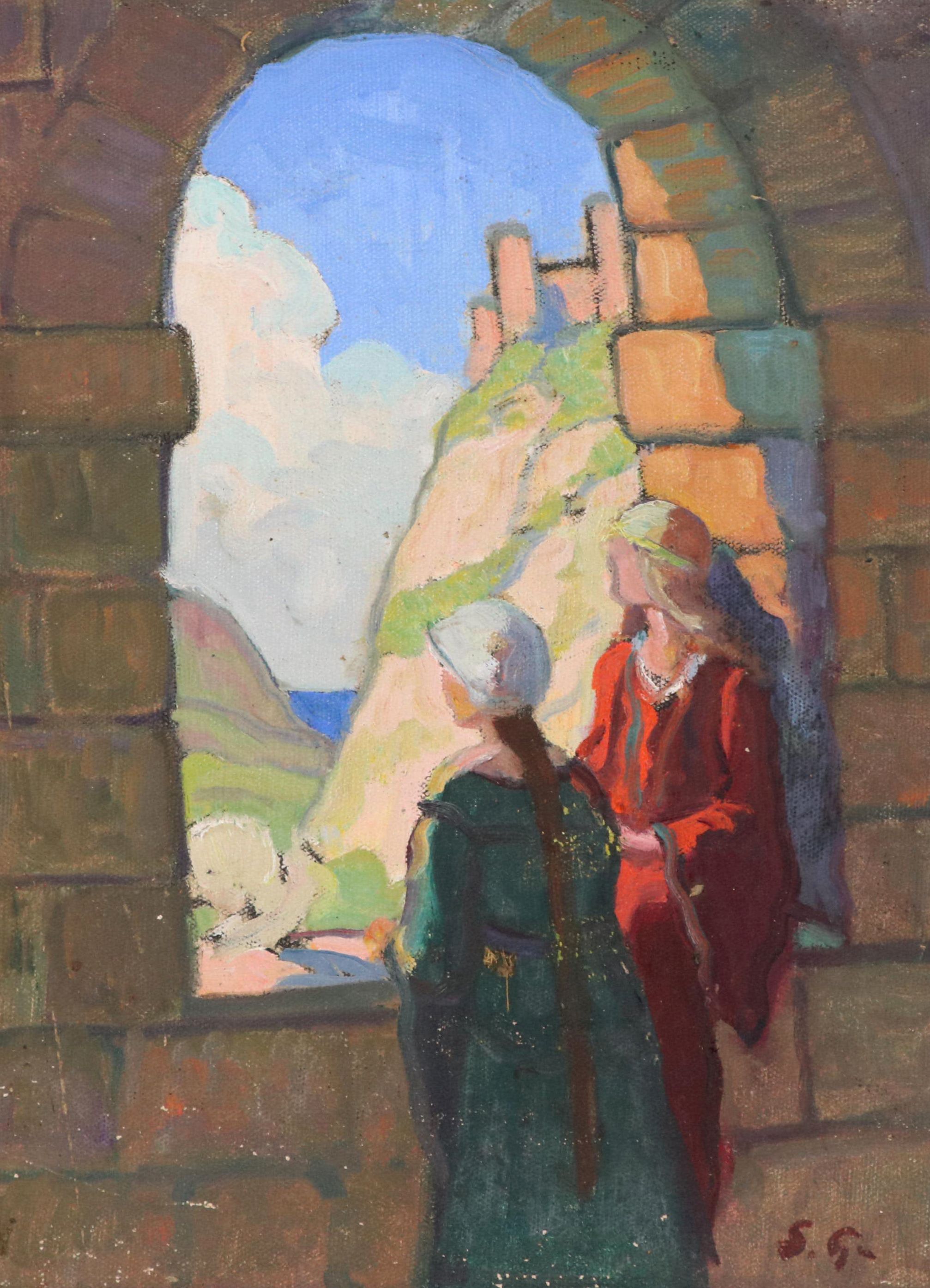 Bernhard Good Post-Impressionist Style Genre Oil Painting with Two Figures