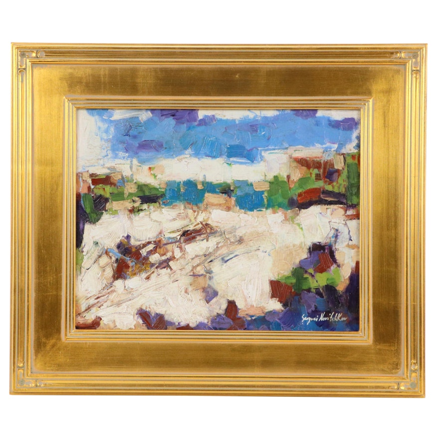 Serguei Novitchkov Abstract Landscape Oil Painting "Snowy Road," 2024