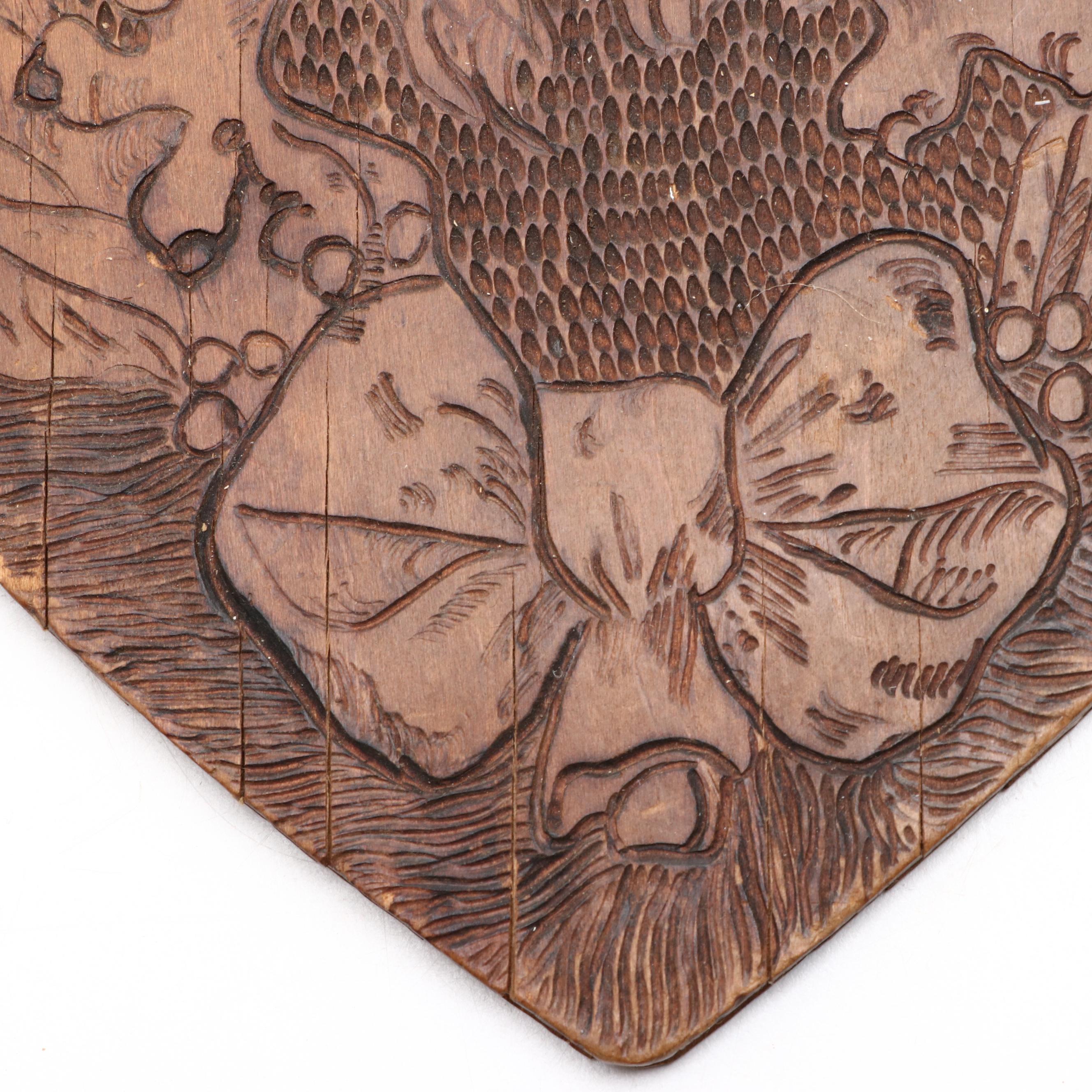 Flemish Art Co. Pyrography Shield Wall Hanging, Early 20th Century