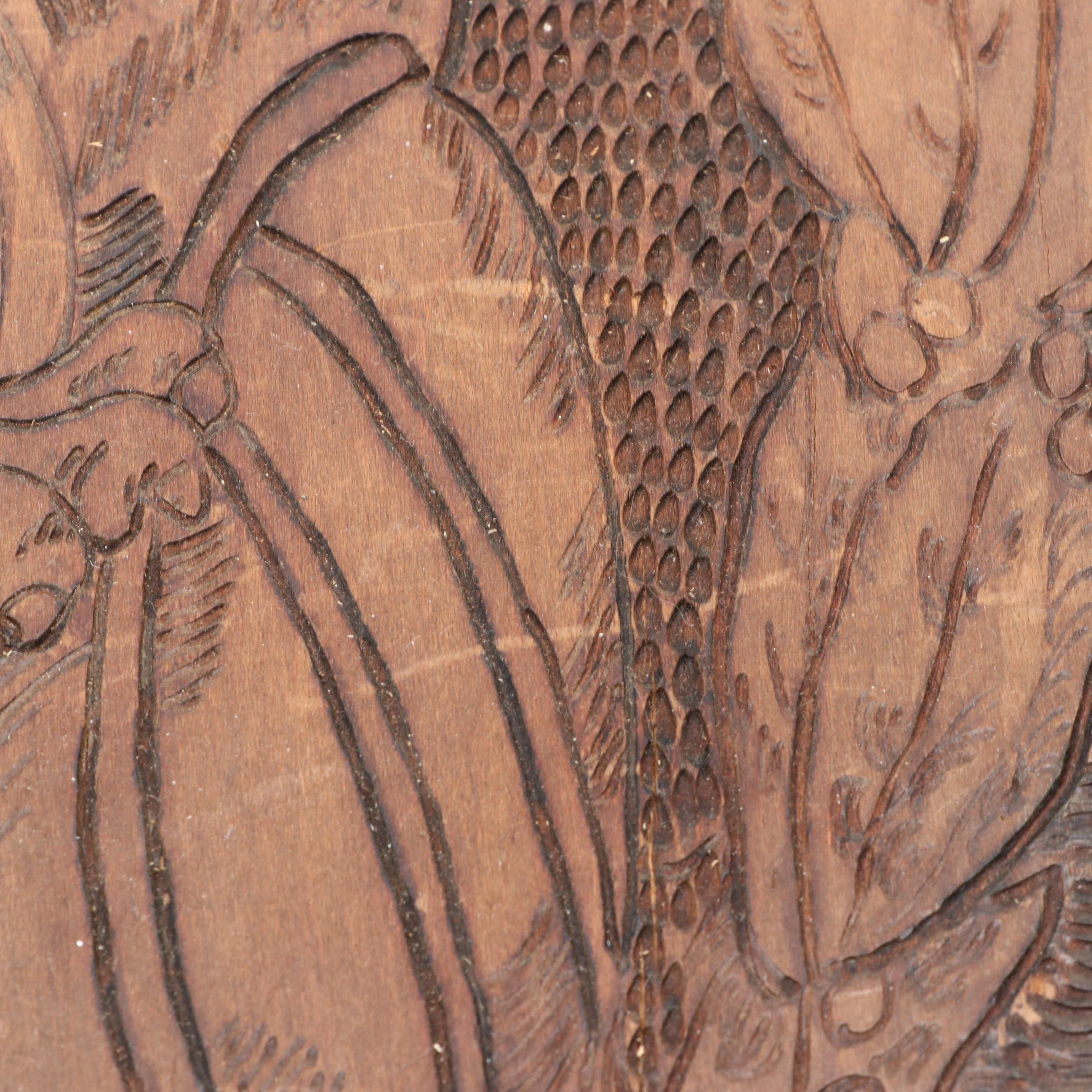 Flemish Art Co. Pyrography Shield Wall Hanging, Early 20th Century