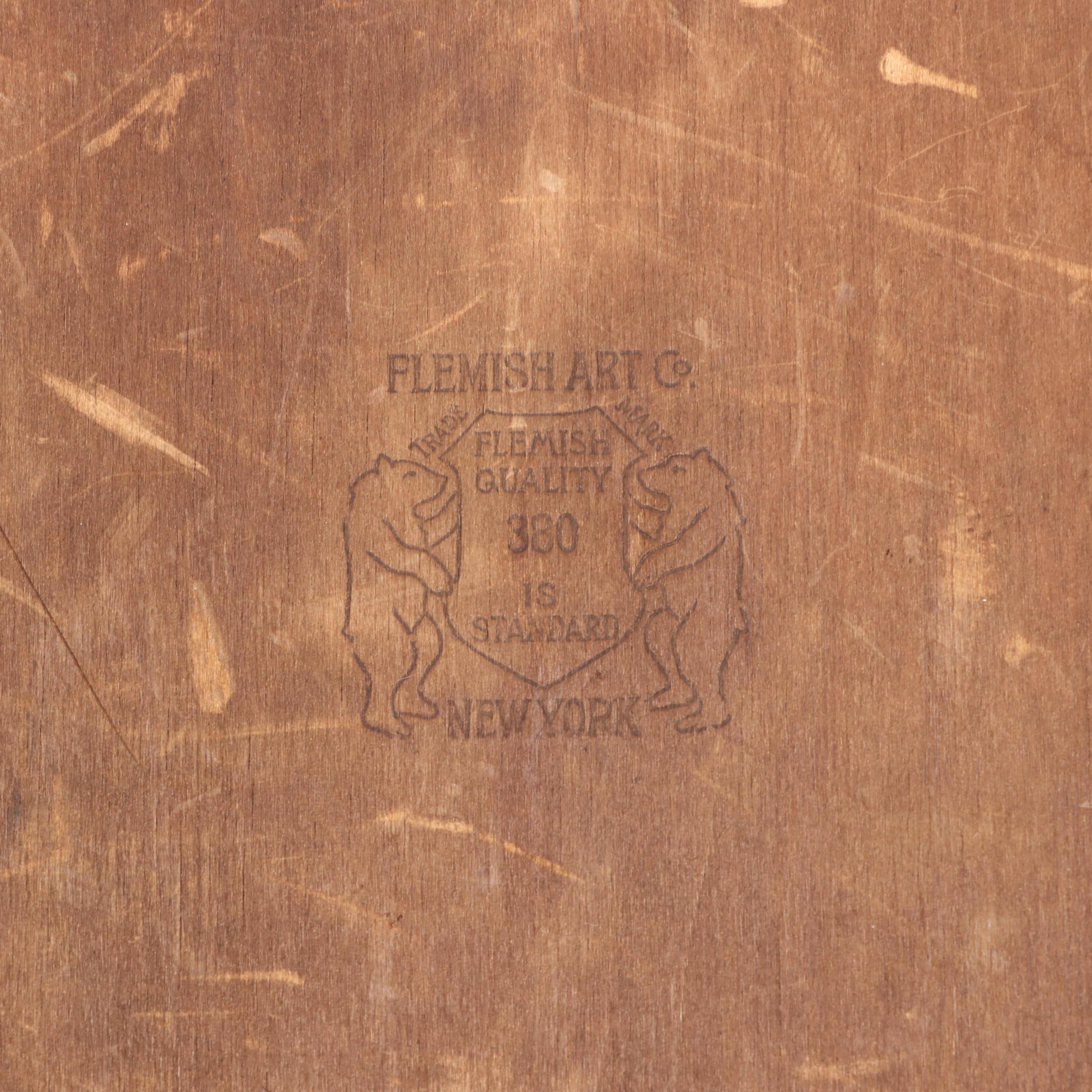 Flemish Art Co. Pyrography Shield Wall Hanging, Early 20th Century