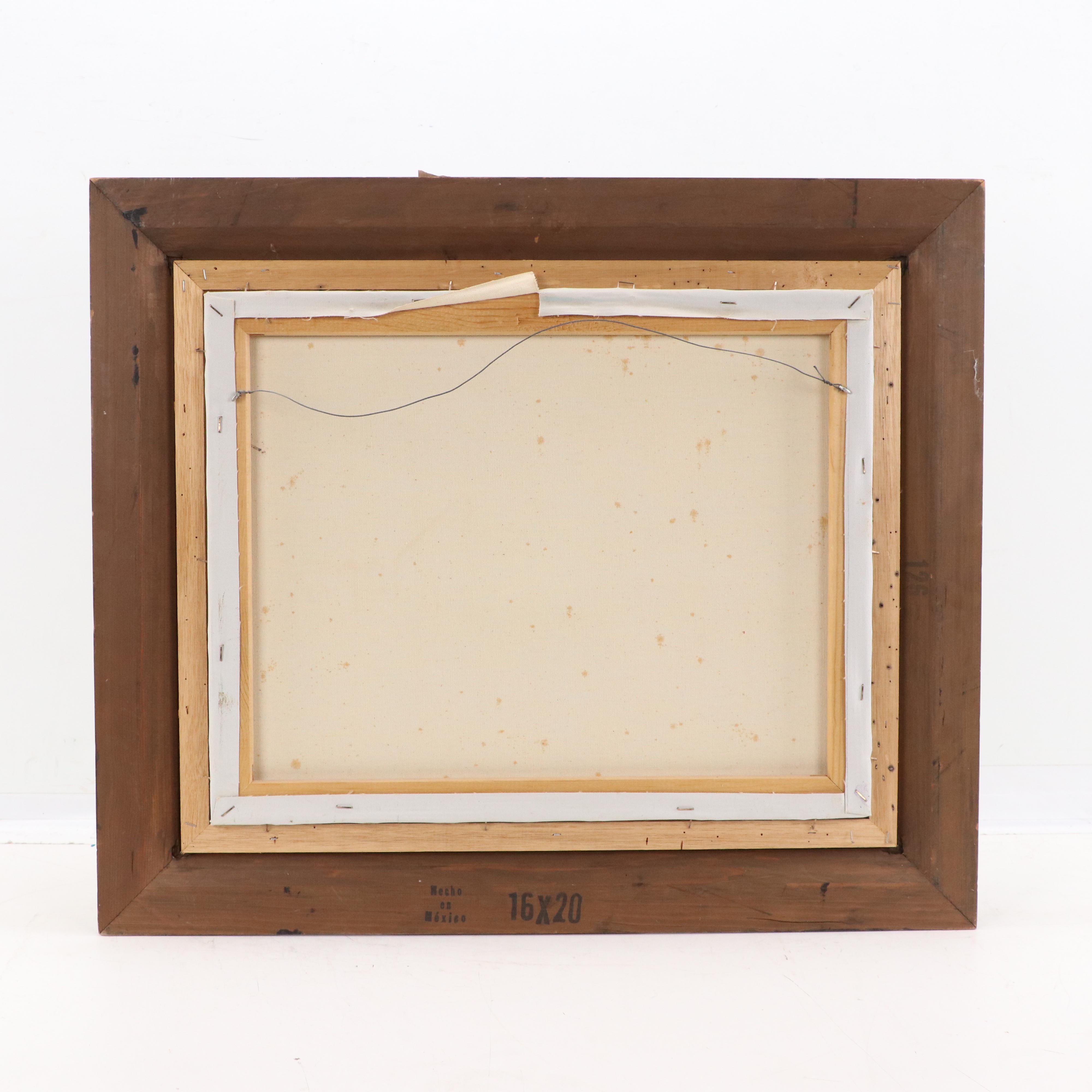 River Landscape Oil Painting With Watermill, Late 20th Century