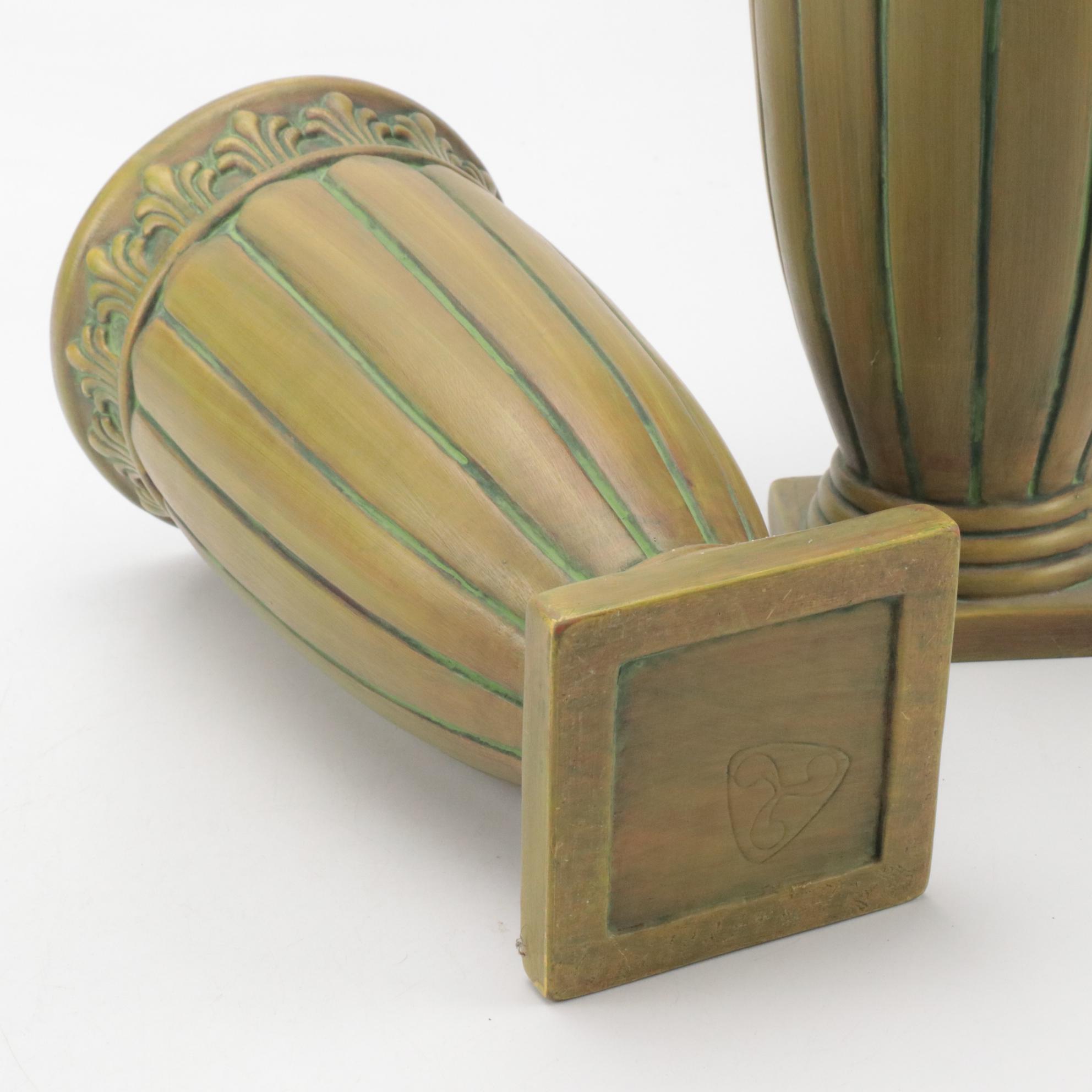 Grecian Urn Style Ceramic Planters with Leaf Motif Metal Clock and More