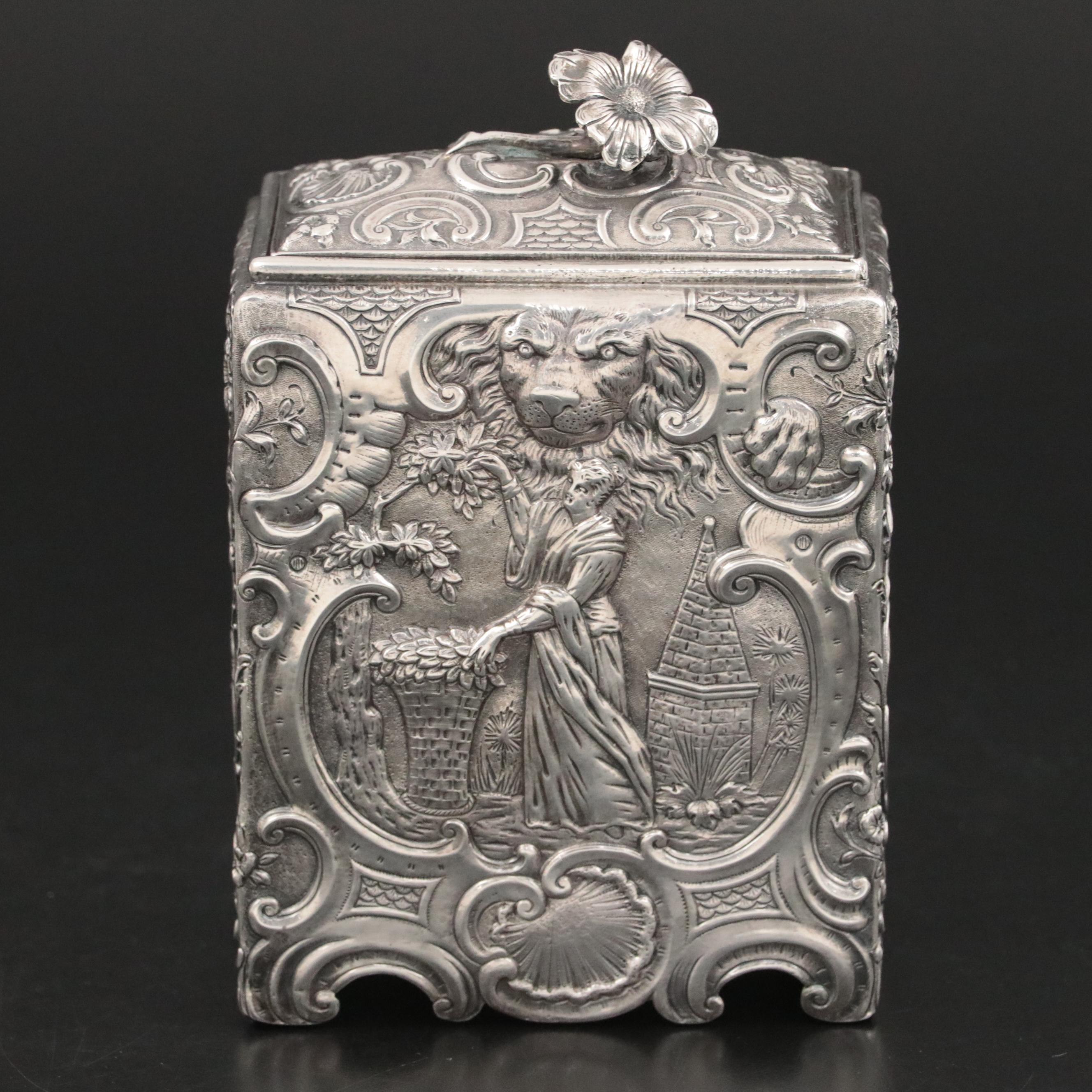 Victorian English Import Repousse Sterling Silver Tea Caddy