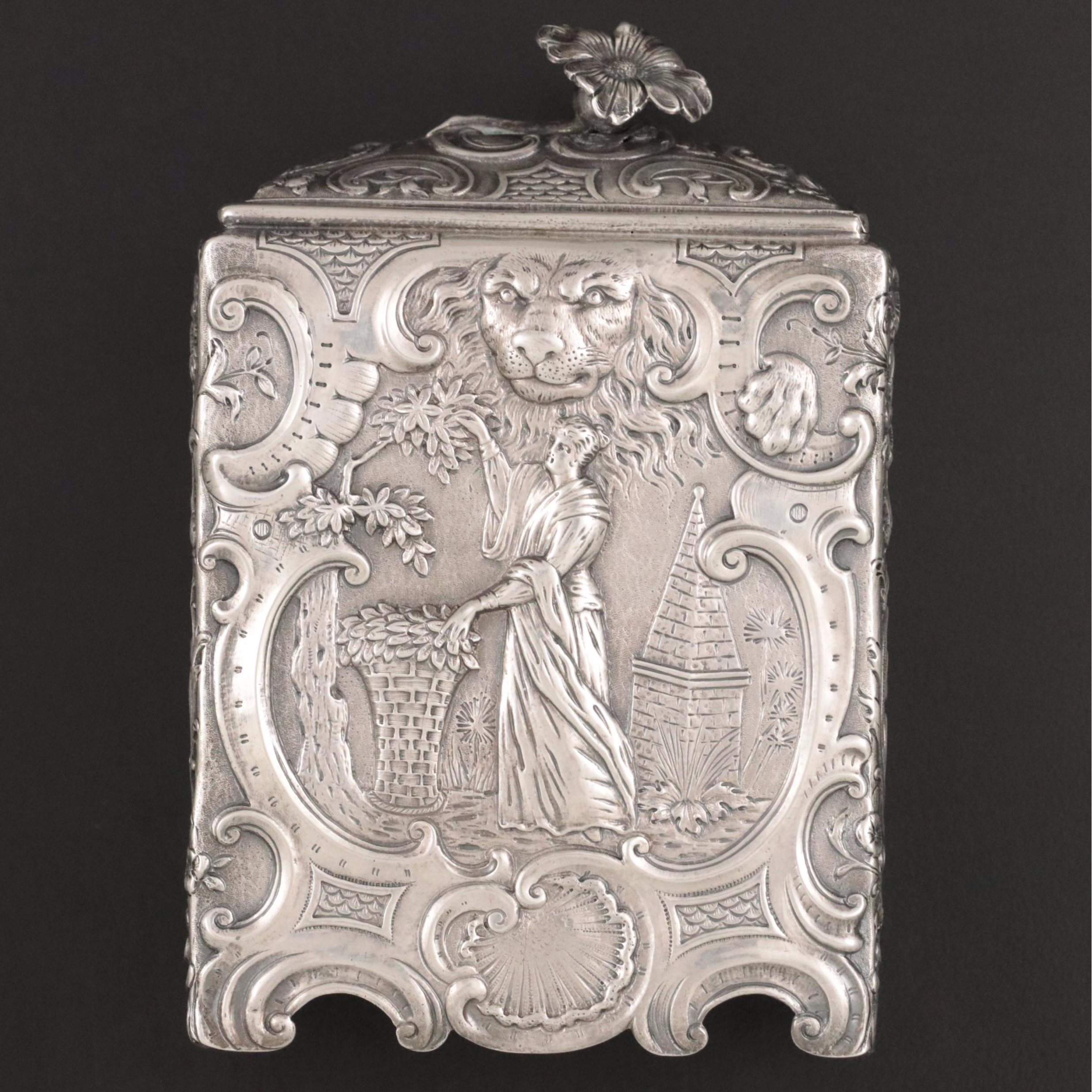 Victorian English Import Repousse Sterling Silver Tea Caddy