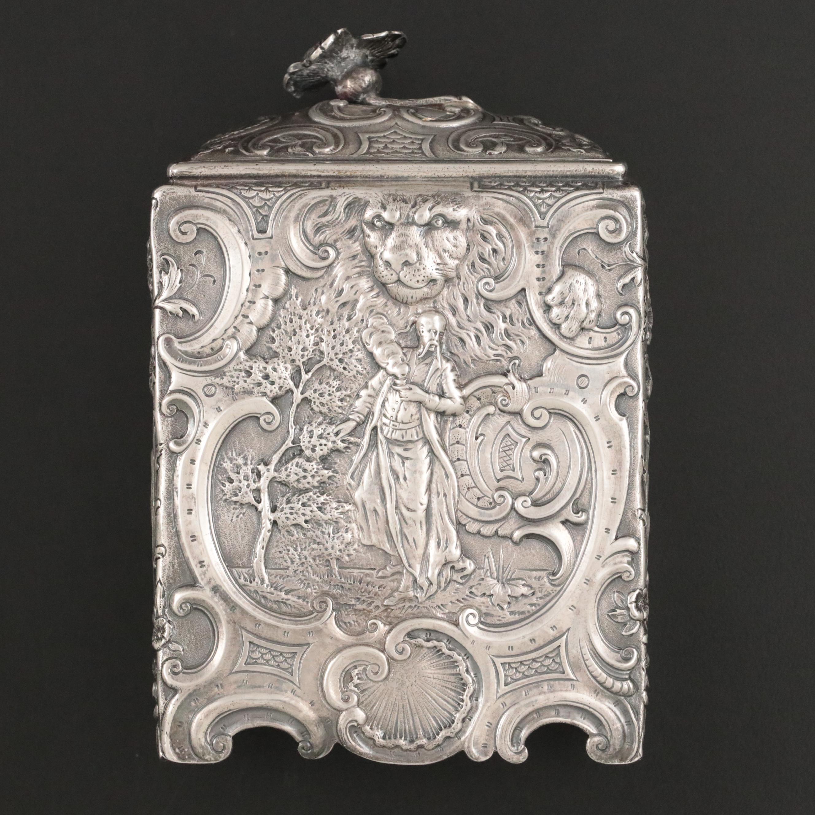 Victorian English Import Repousse Sterling Silver Tea Caddy