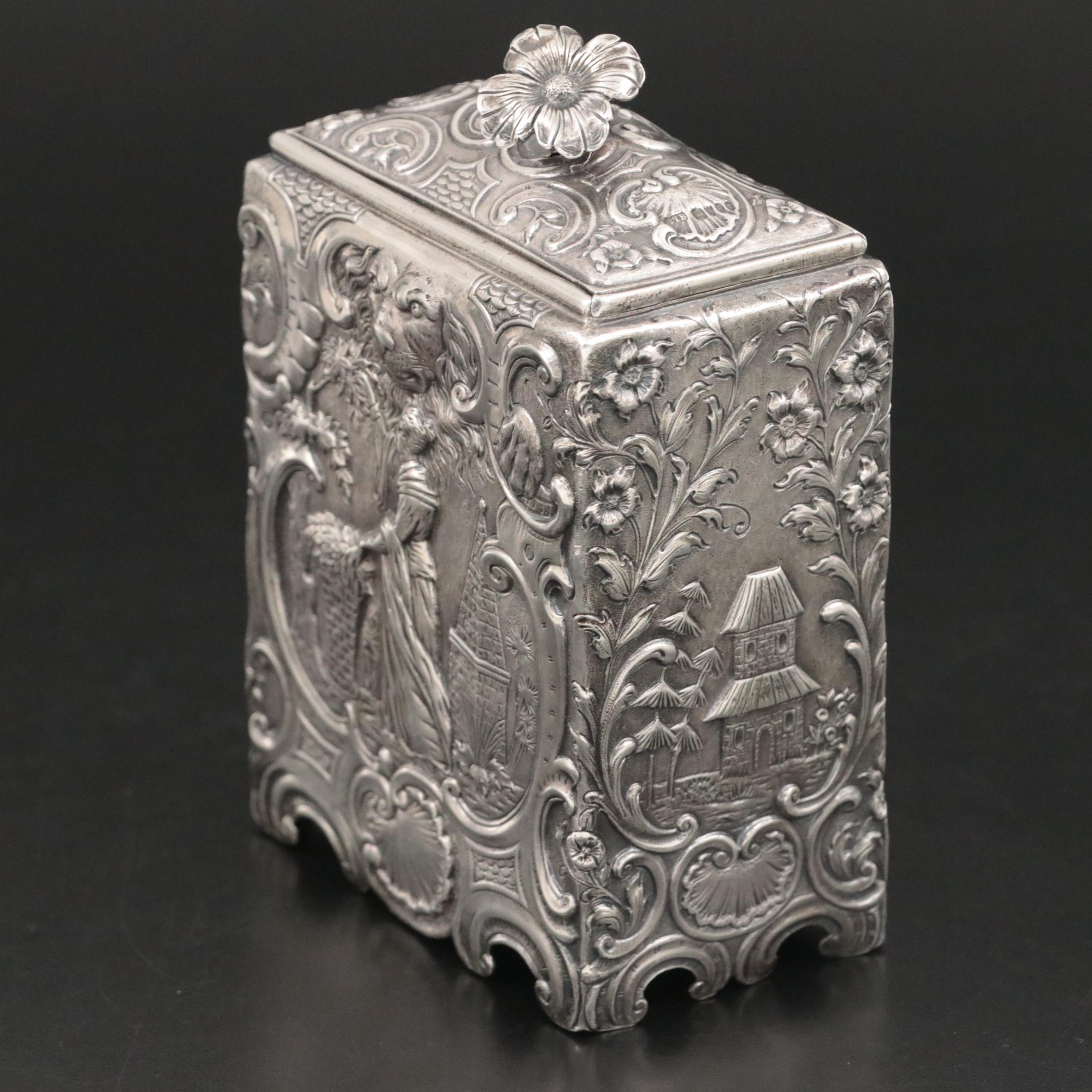 Victorian English Import Repousse Sterling Silver Tea Caddy
