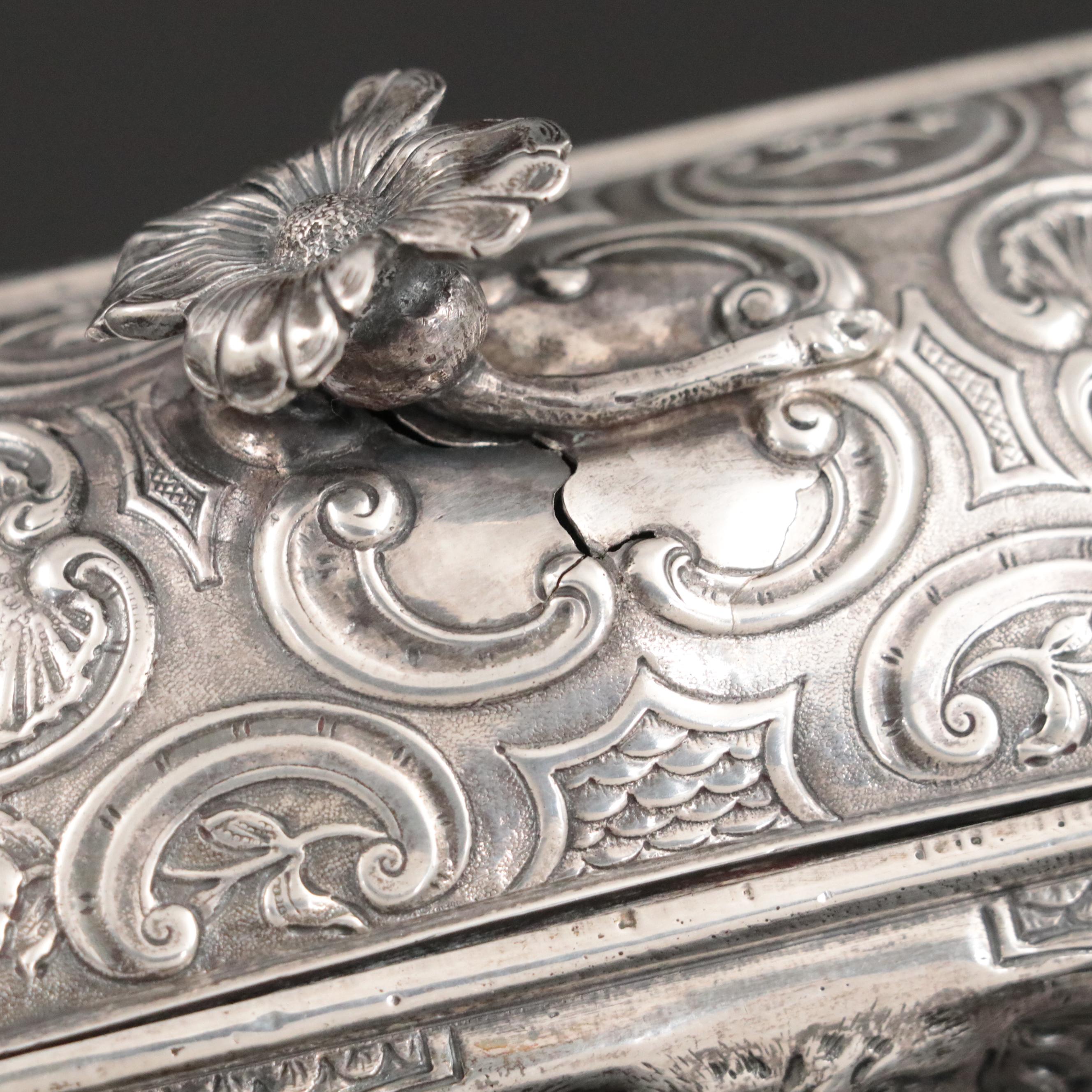 Victorian English Import Repousse Sterling Silver Tea Caddy