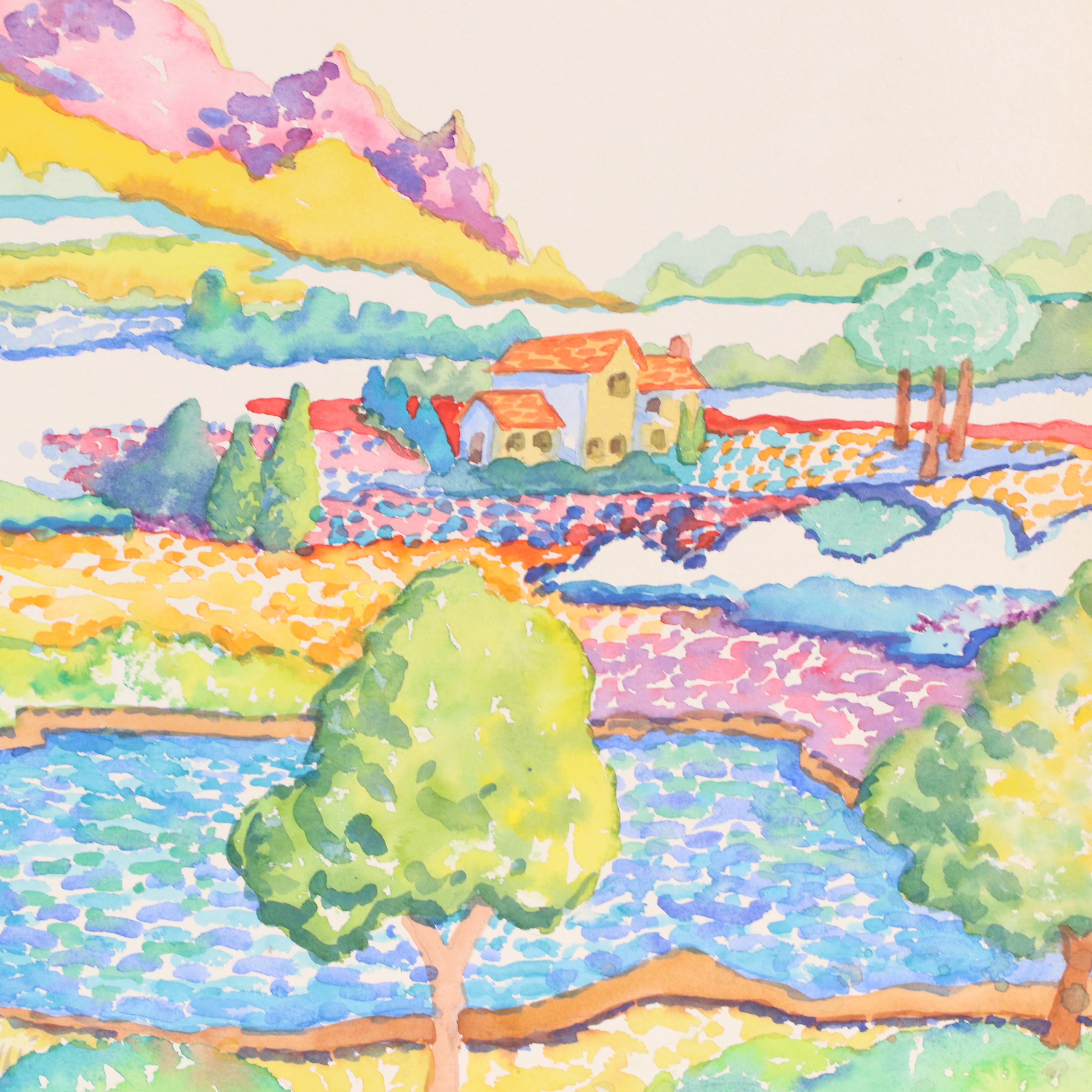 Bucolic Landscape Watercolor Painting, 1996