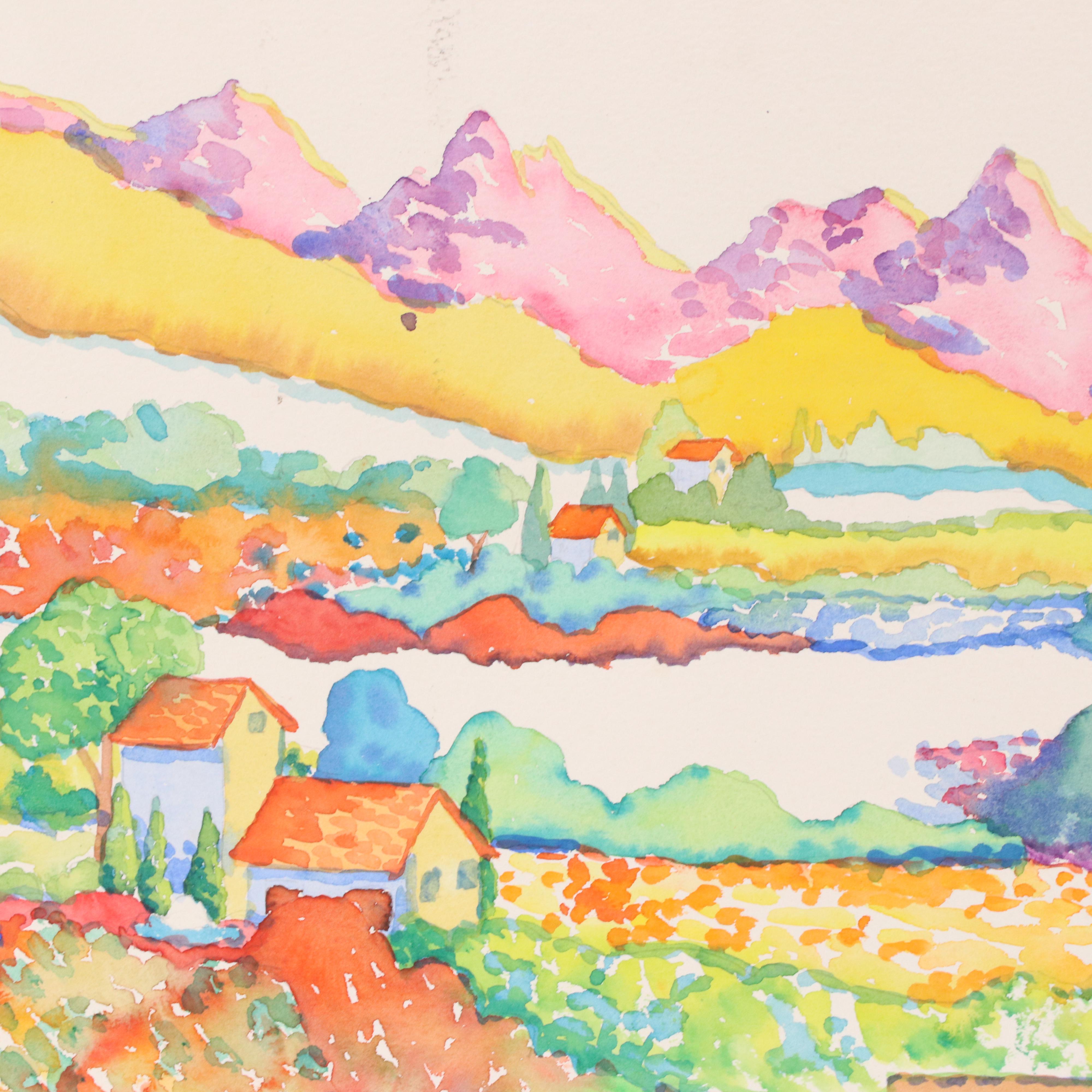 Bucolic Landscape Watercolor Painting, 1996