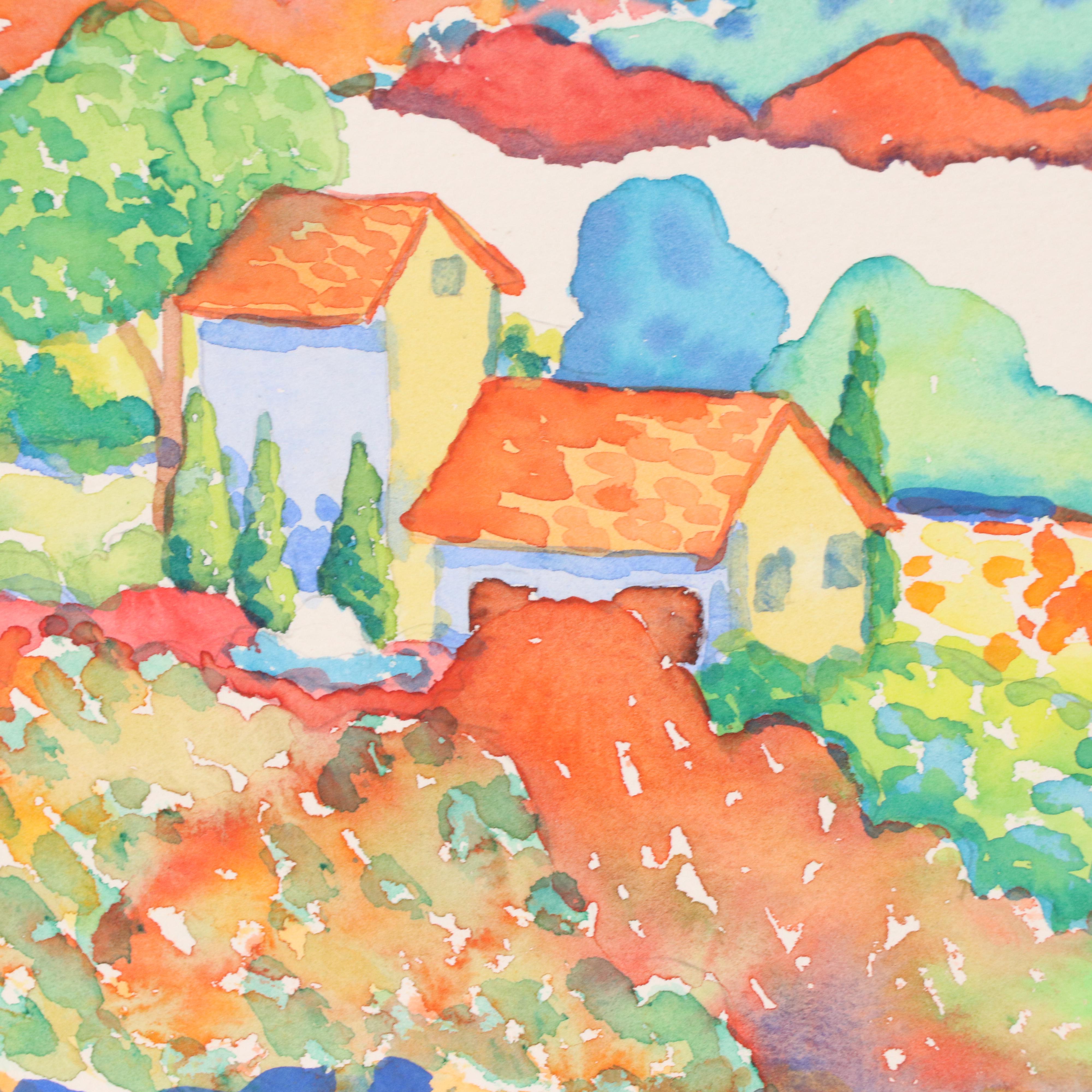 Bucolic Landscape Watercolor Painting, 1996