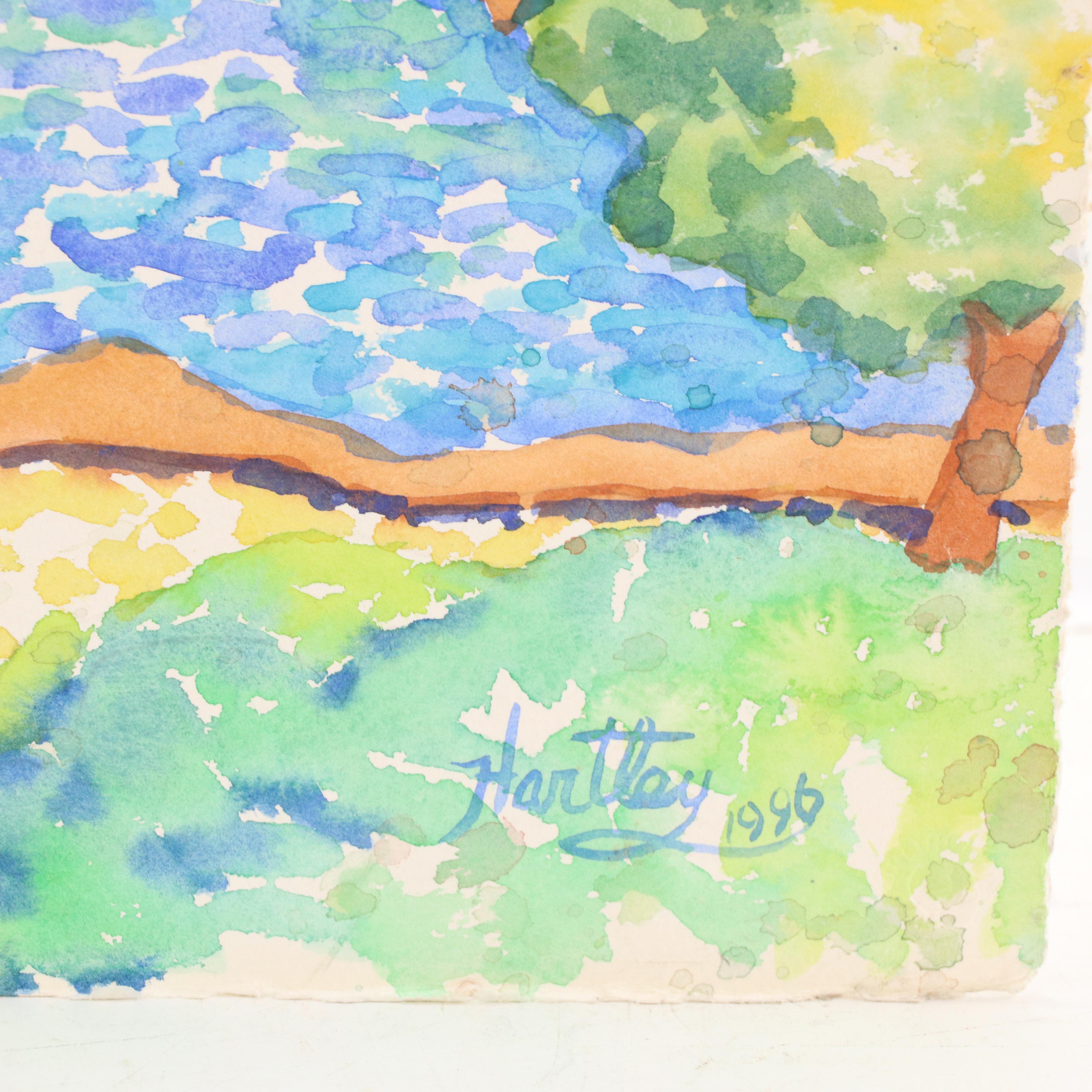 Bucolic Landscape Watercolor Painting, 1996