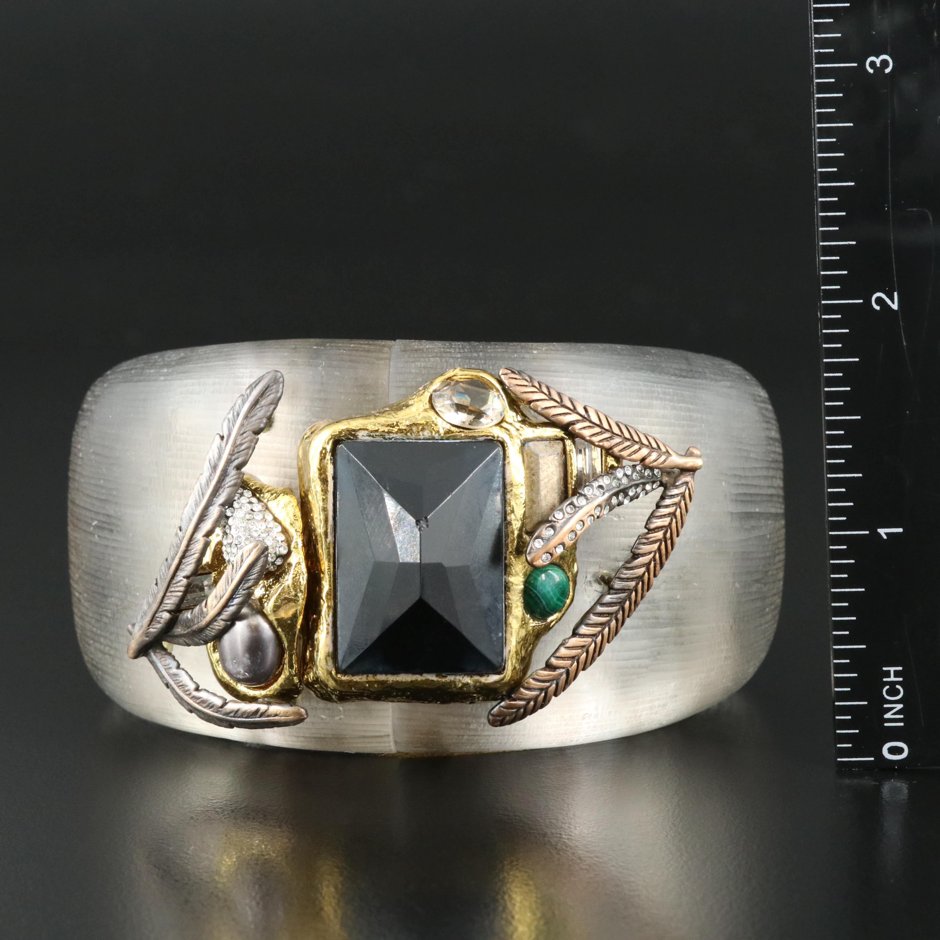 Alexis Bittar Malachite, Rhinestone and Glass Clamper Bracelet