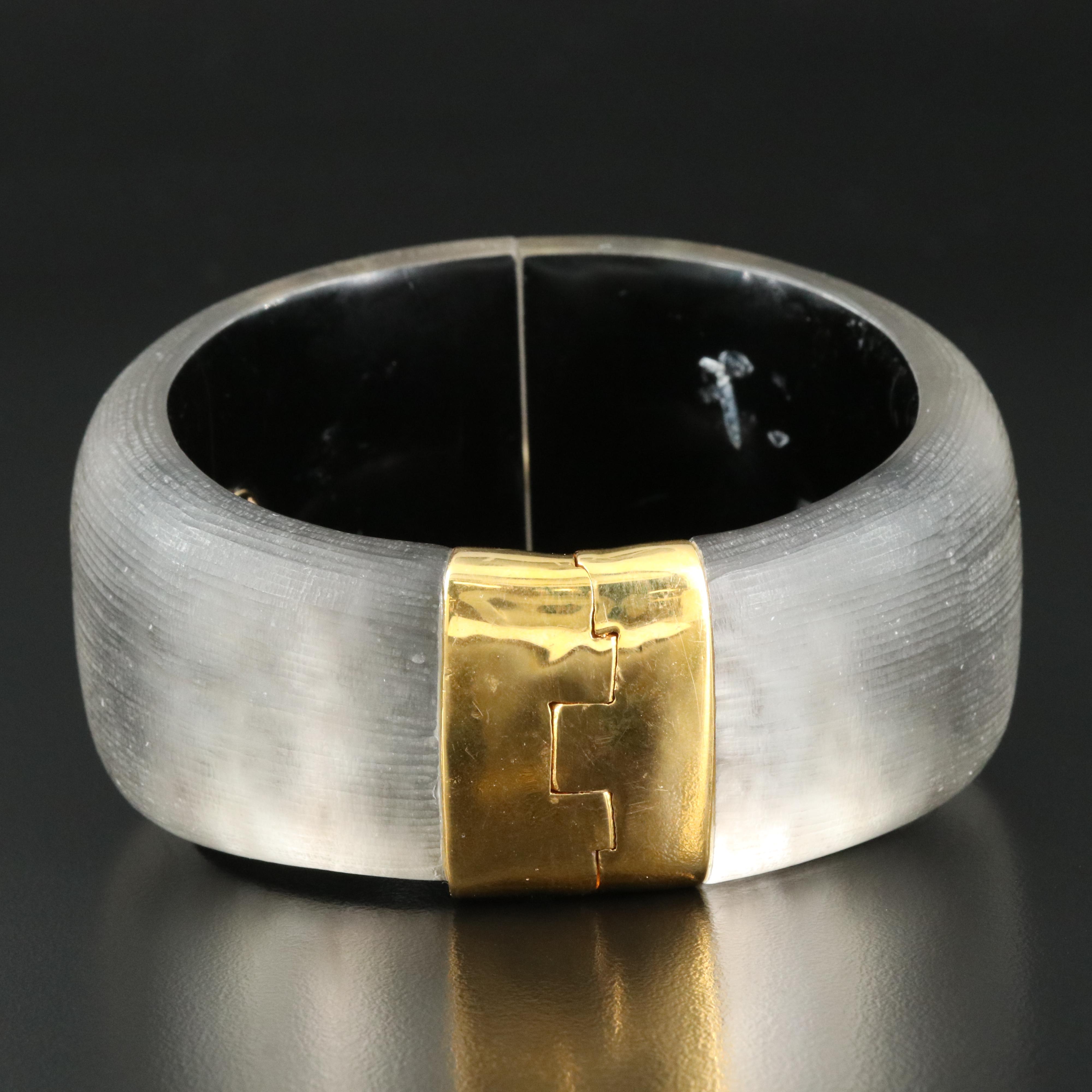 Alexis Bittar Malachite, Rhinestone and Glass Clamper Bracelet