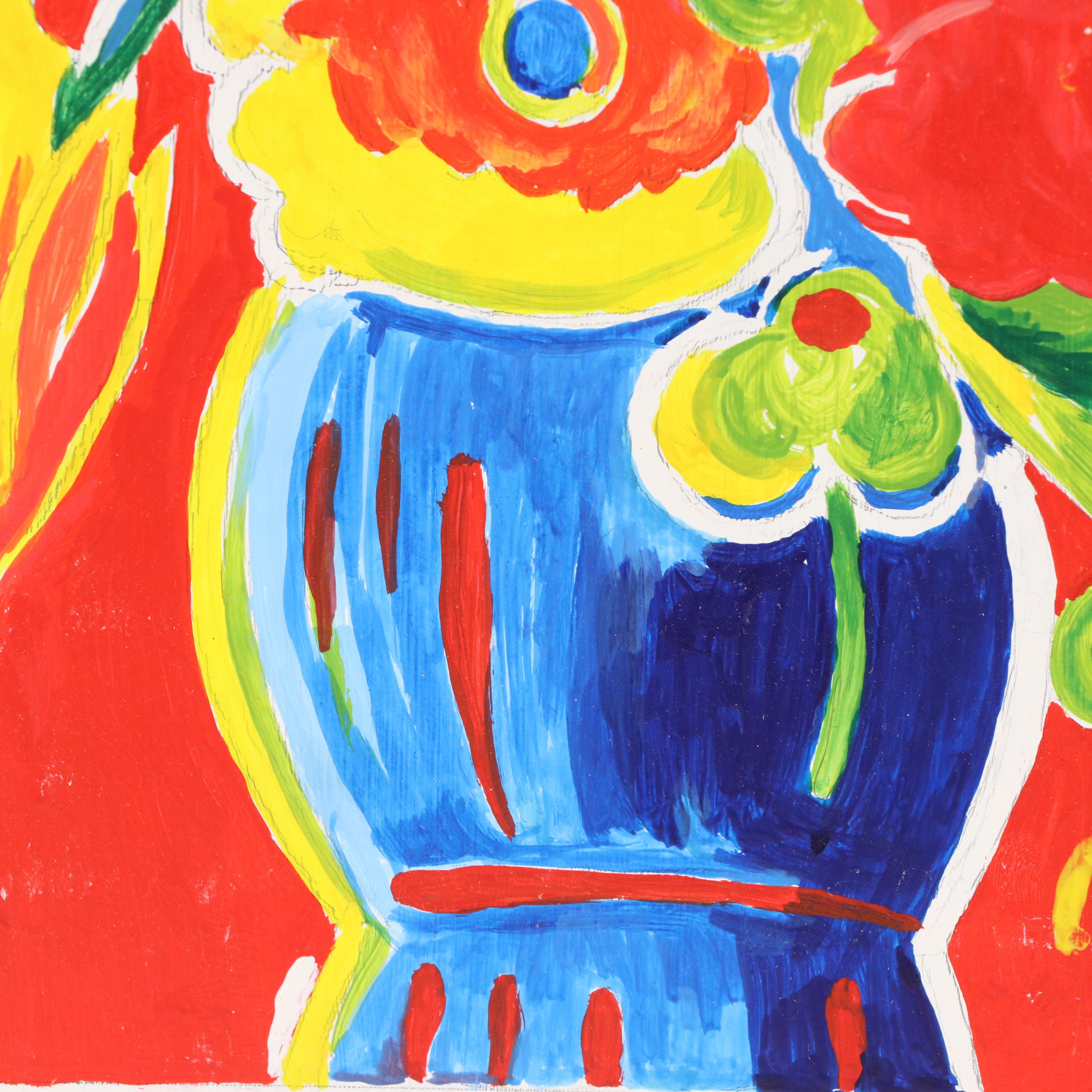 Peter Max Floral Still Life Acrylic Painting "Flowers"
