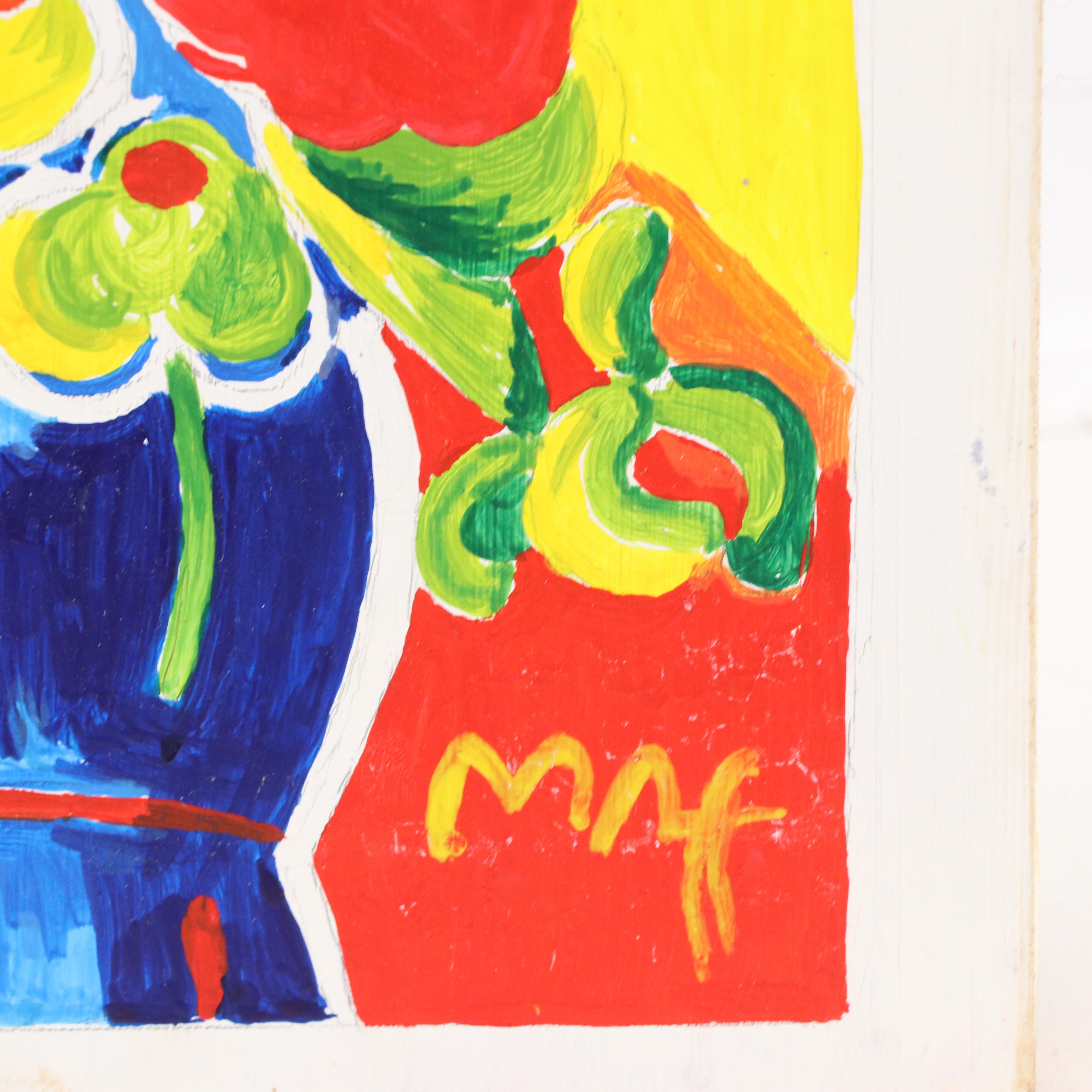 Peter Max Floral Still Life Acrylic Painting "Flowers"