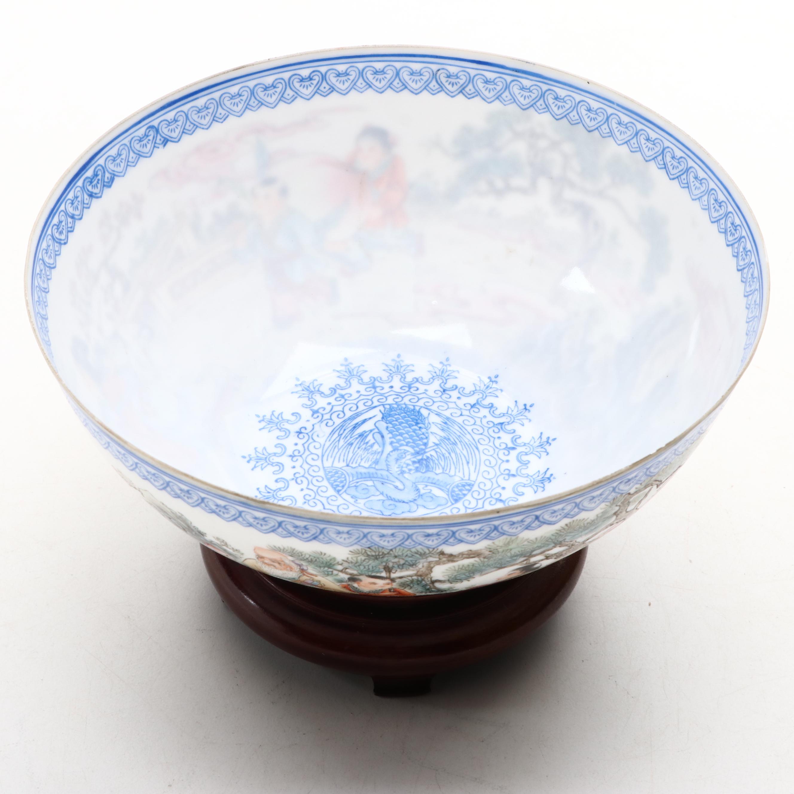 Chinese Eggshell Porcelain Bowl on Wooden Stand, 20th Century
