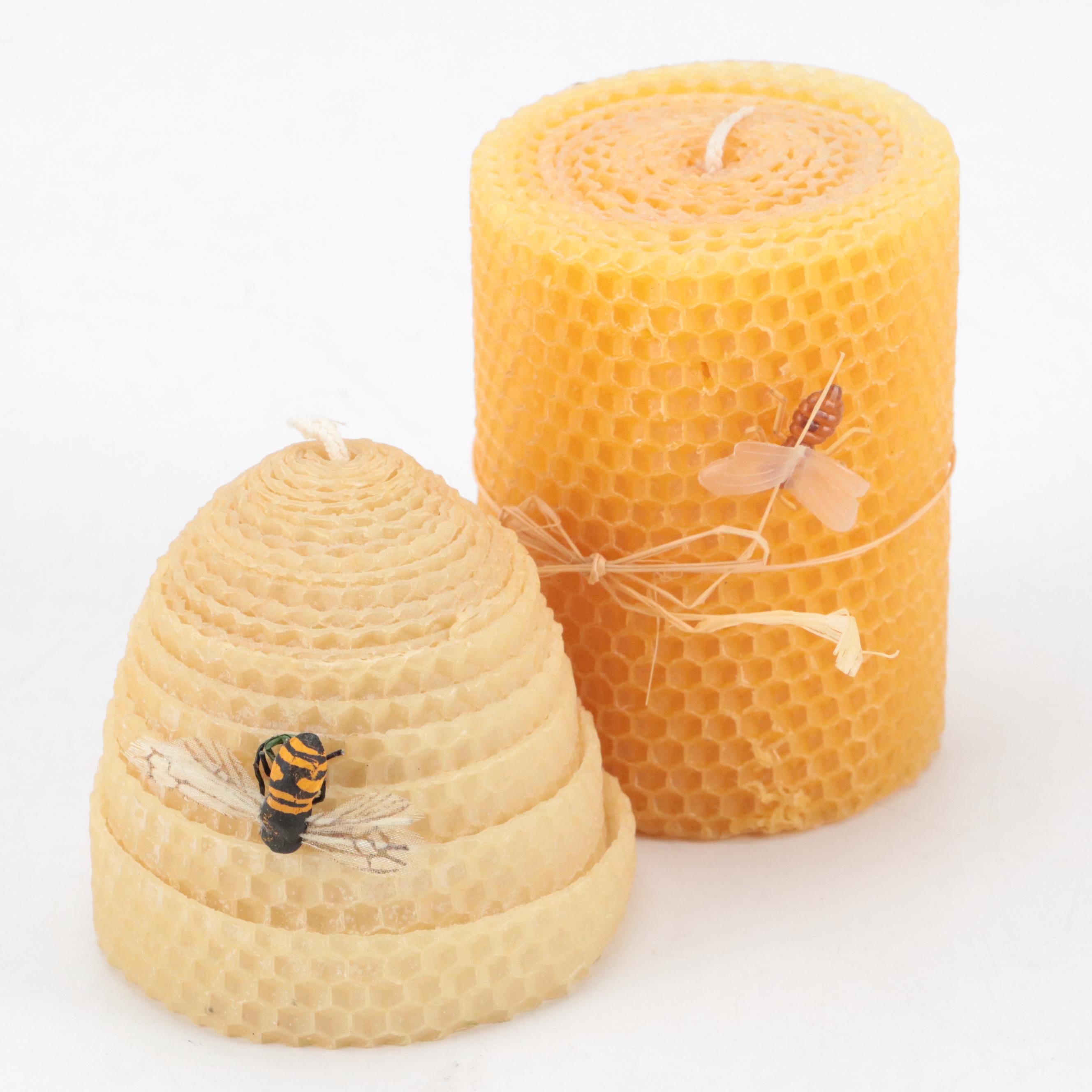 Beehive Honey Pots with Beeswax Candles