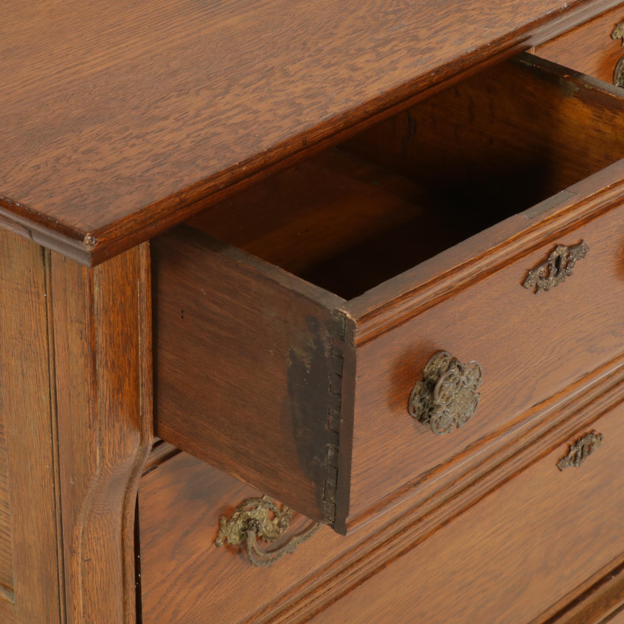 Late Victorian Oak Five-Drawer Chest, Circa 1900