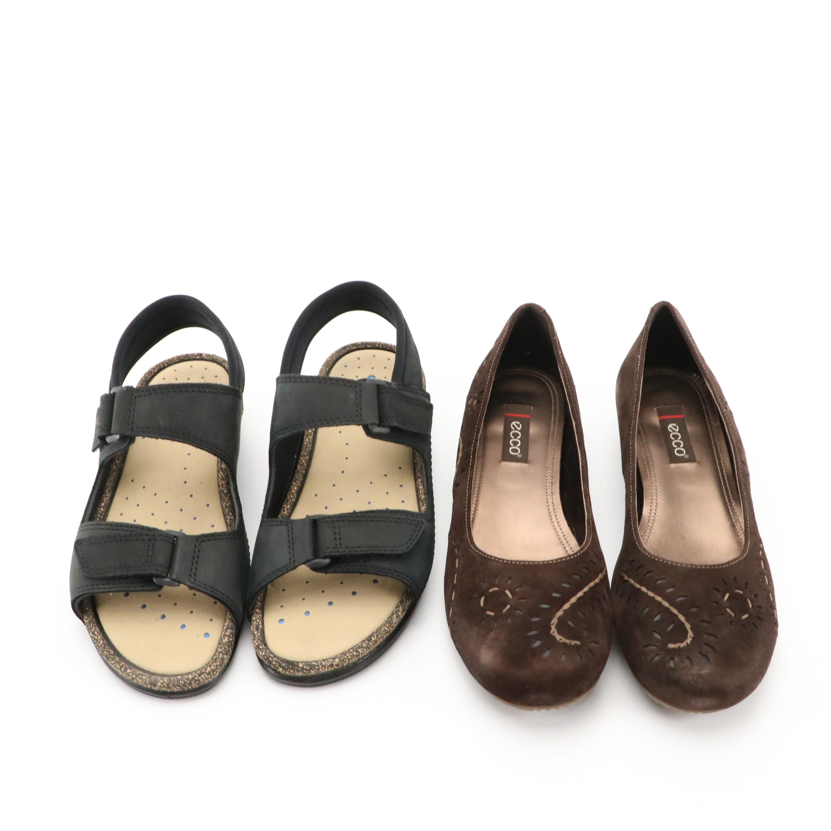 ECCO® Nubuck Cosmo II Sandals and Laser Cut Suede Flats with Boxes