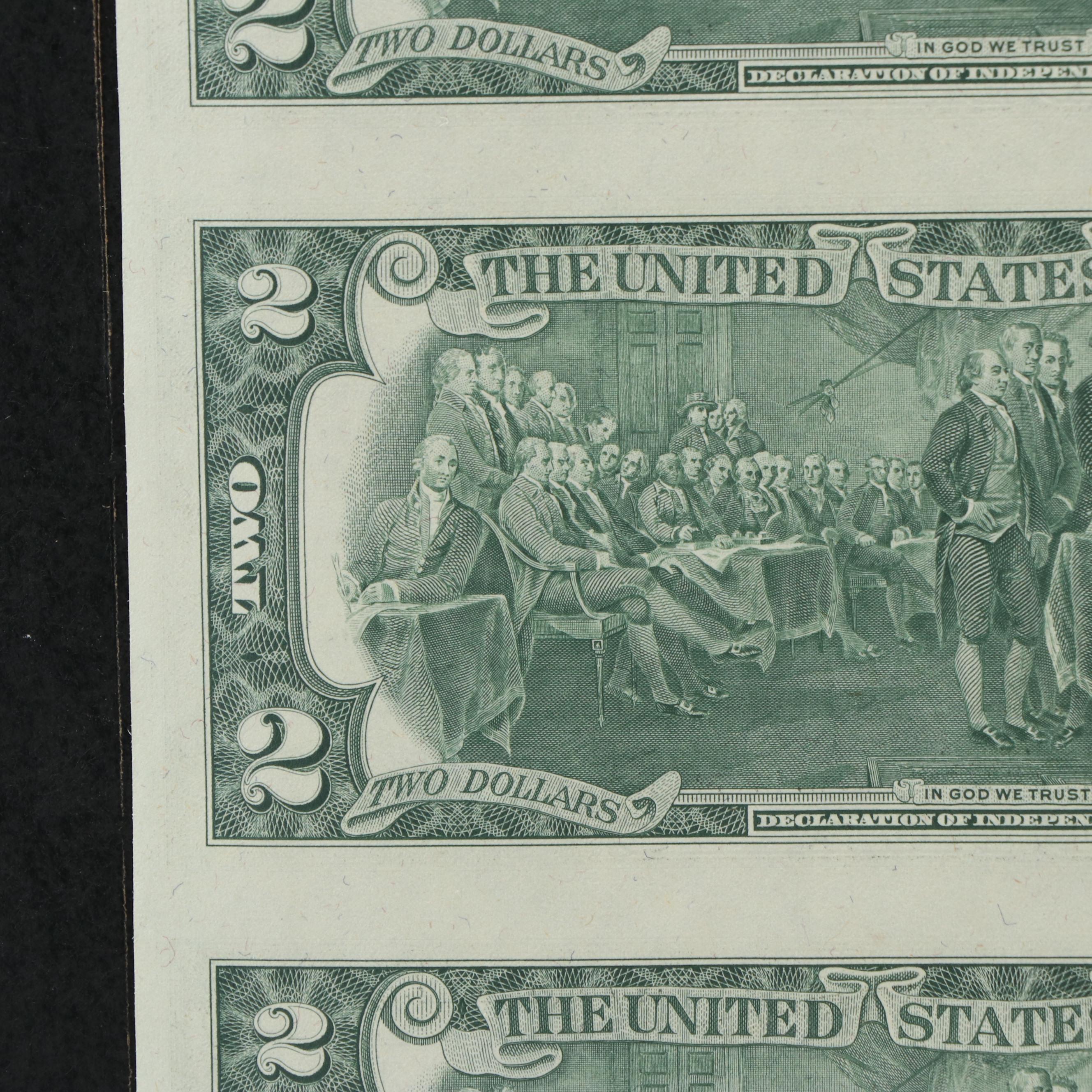 Uncut Sheet of Sixteen 1976 U.S. $2 Federal Reserve Star Notes