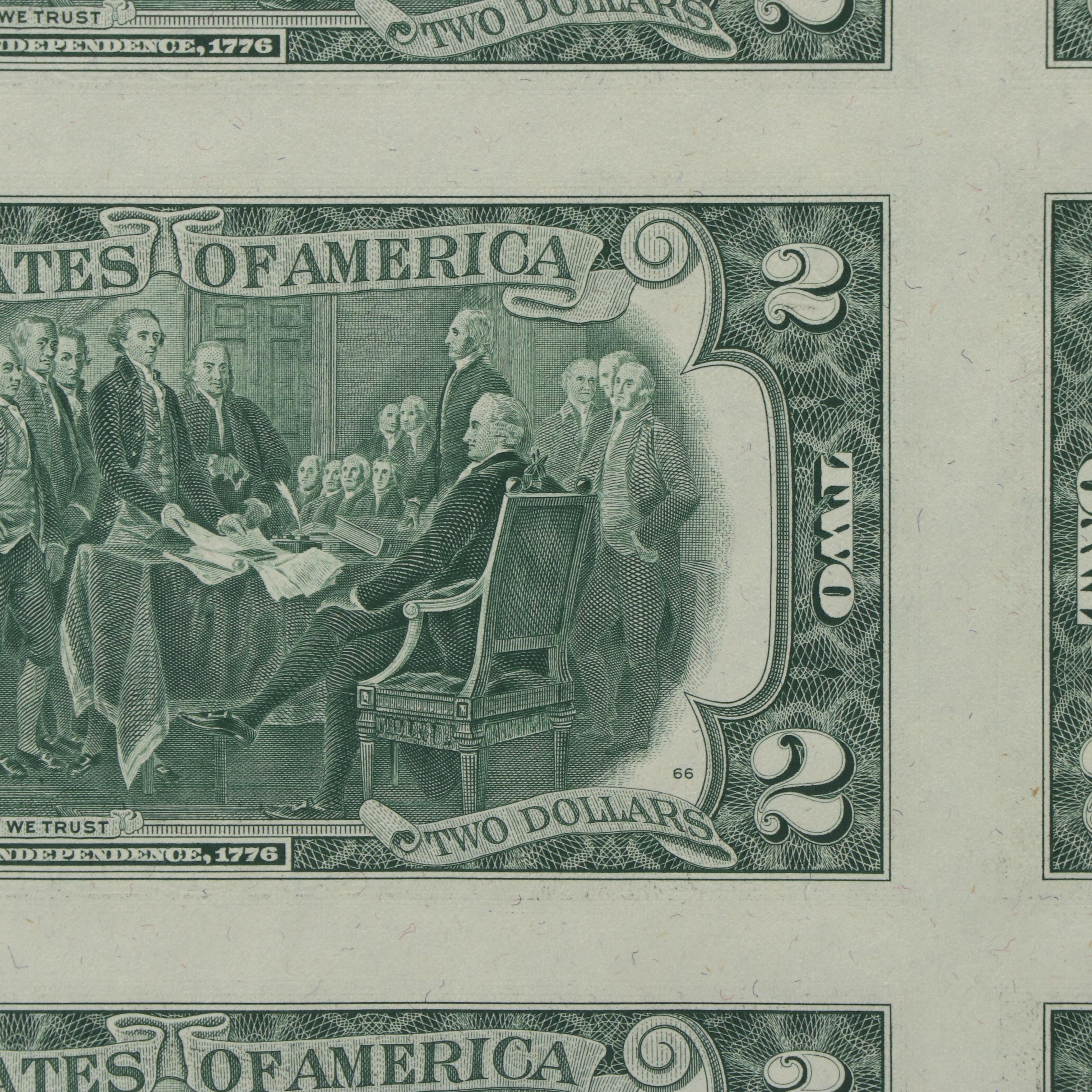 Uncut Sheet of Sixteen 1976 U.S. $2 Federal Reserve Star Notes