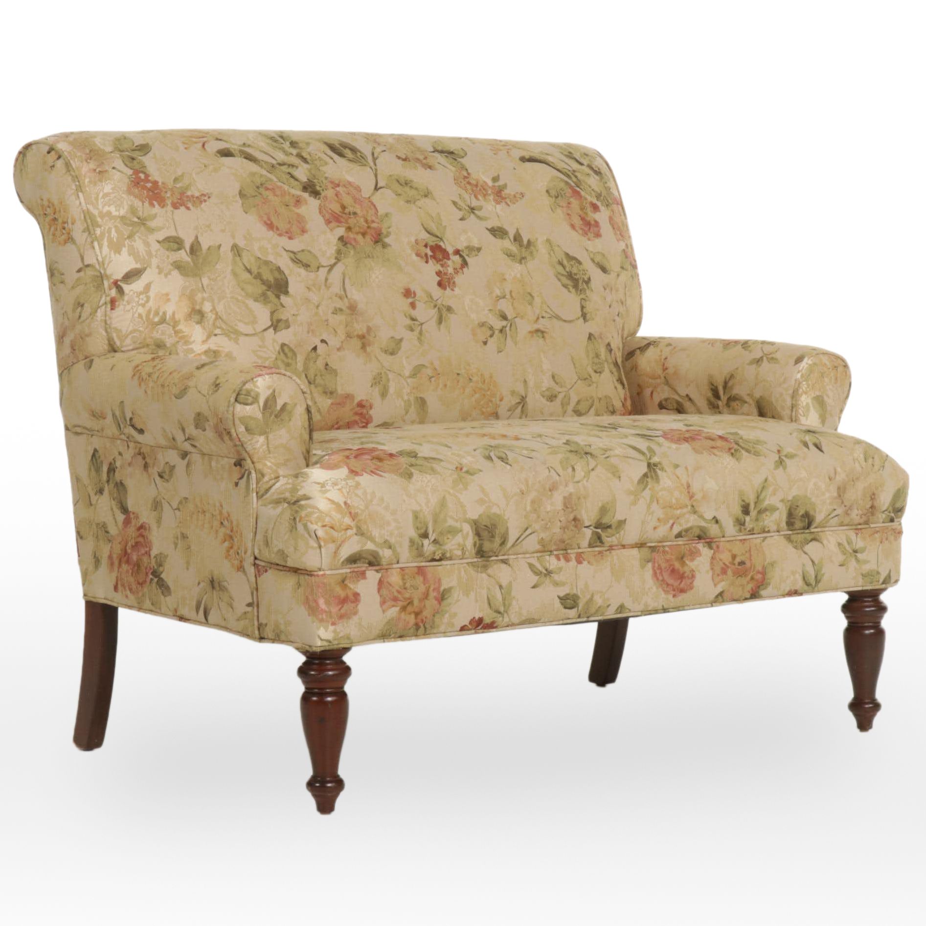Regency Style Floral-Upholstered Loveseat