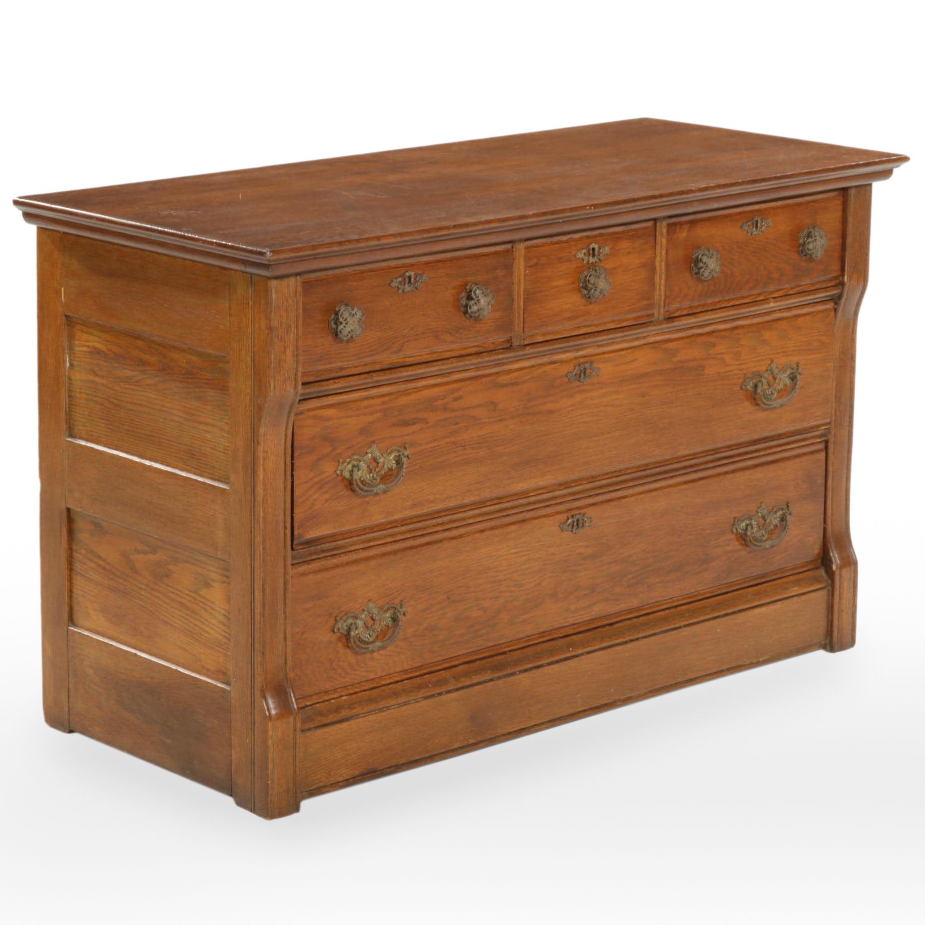 Late Victorian Oak Five-Drawer Chest, Circa 1900