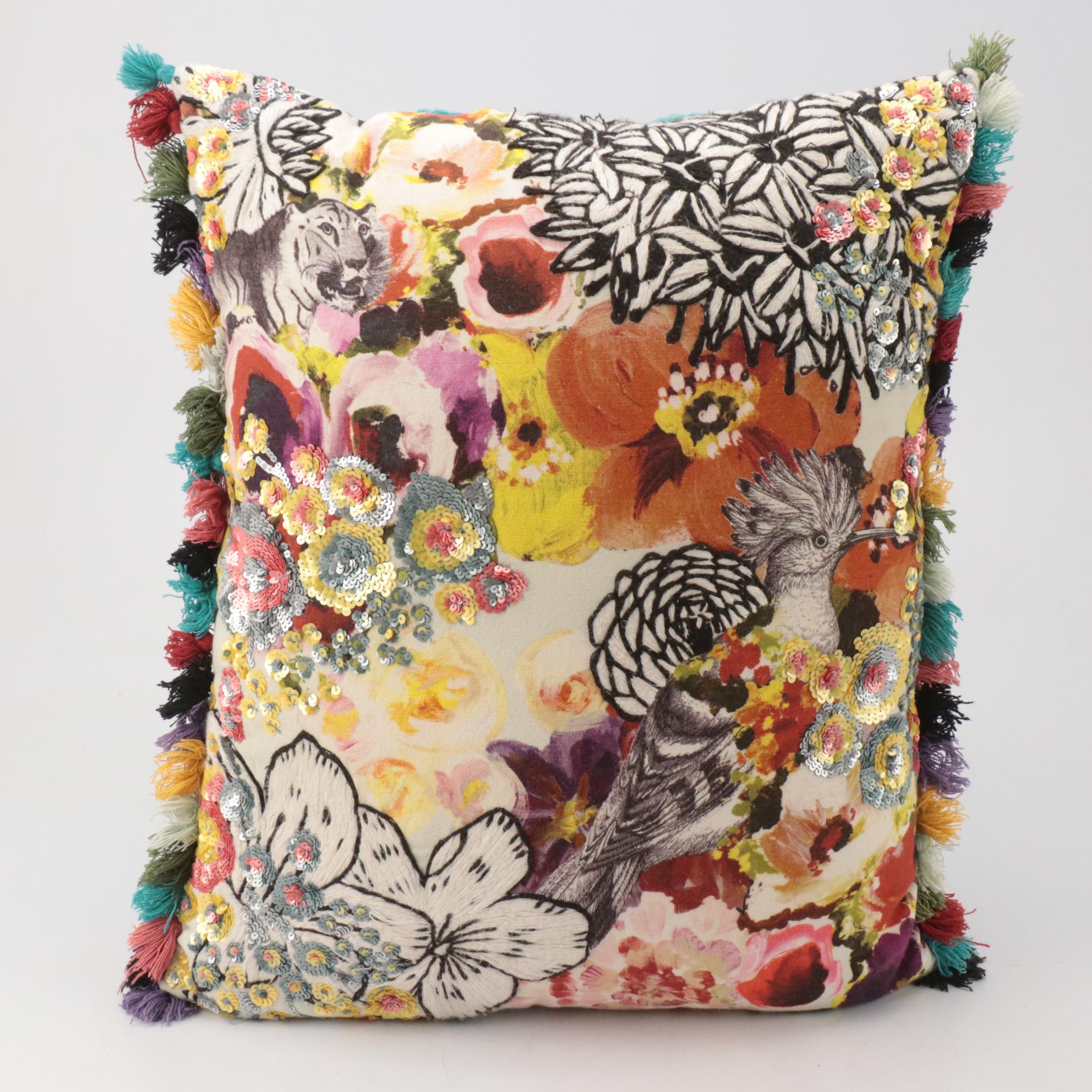 Sequin Embellished and Chain Stitch Embroidered Accent Pillows