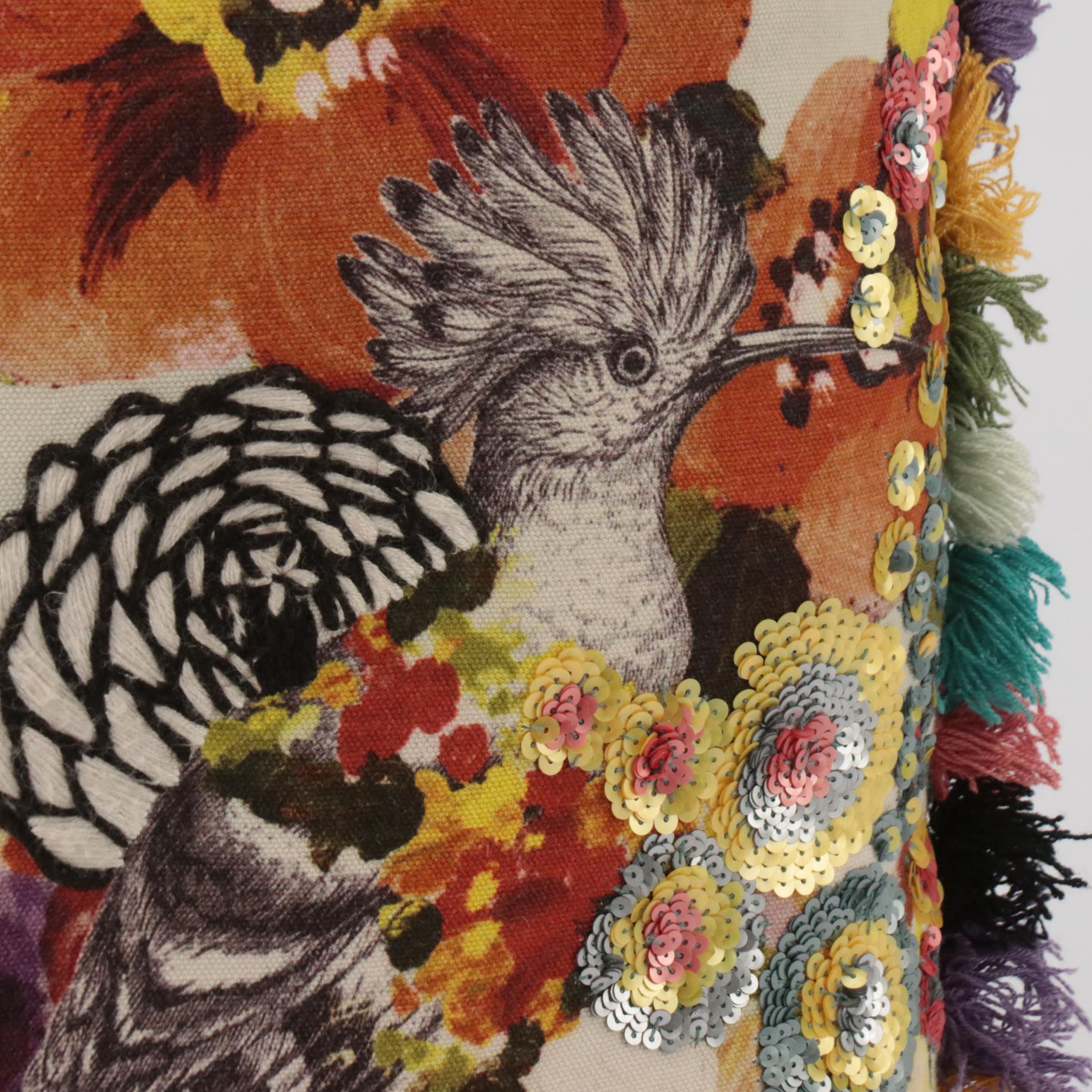 Sequin Embellished and Chain Stitch Embroidered Accent Pillows