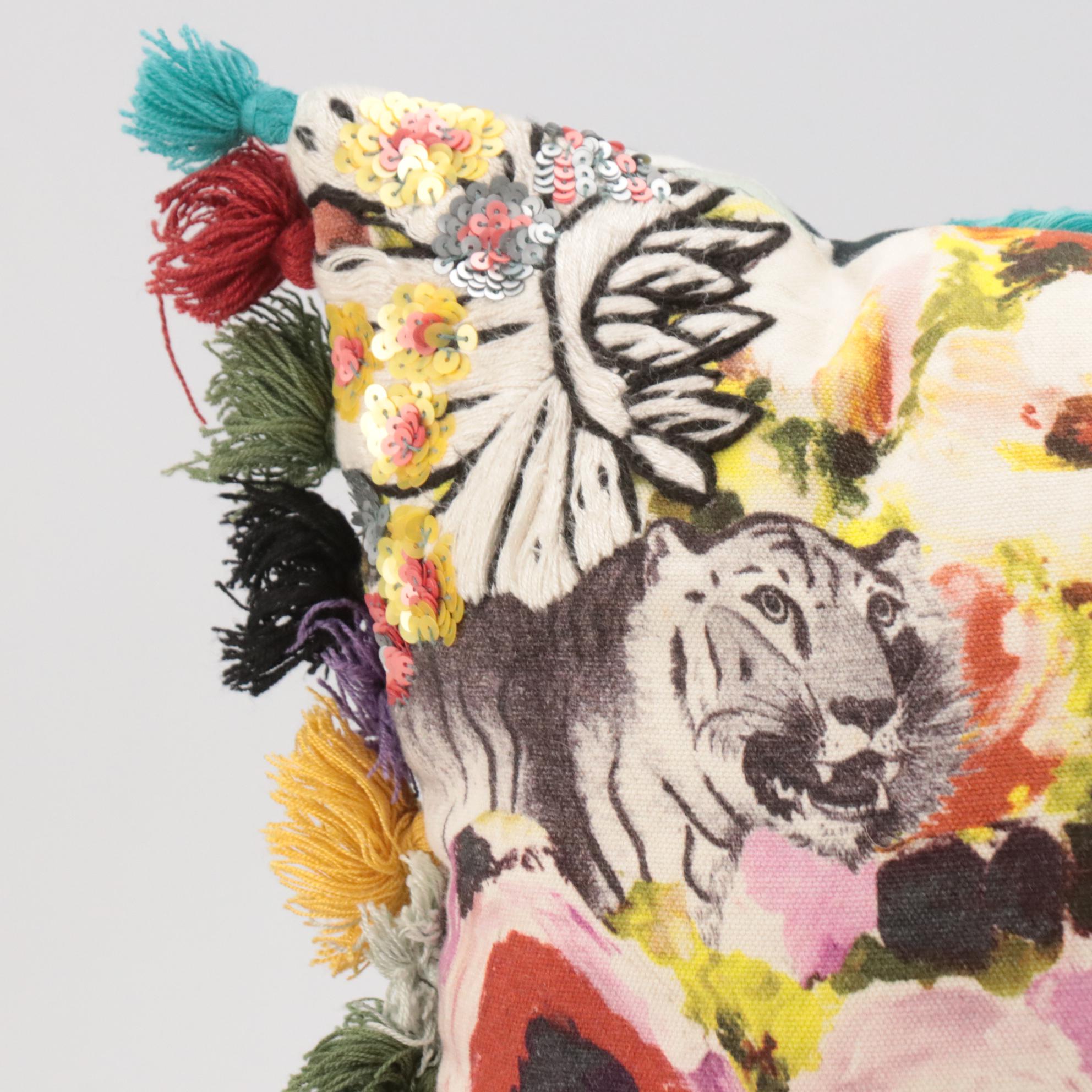 Sequin Embellished and Chain Stitch Embroidered Accent Pillows