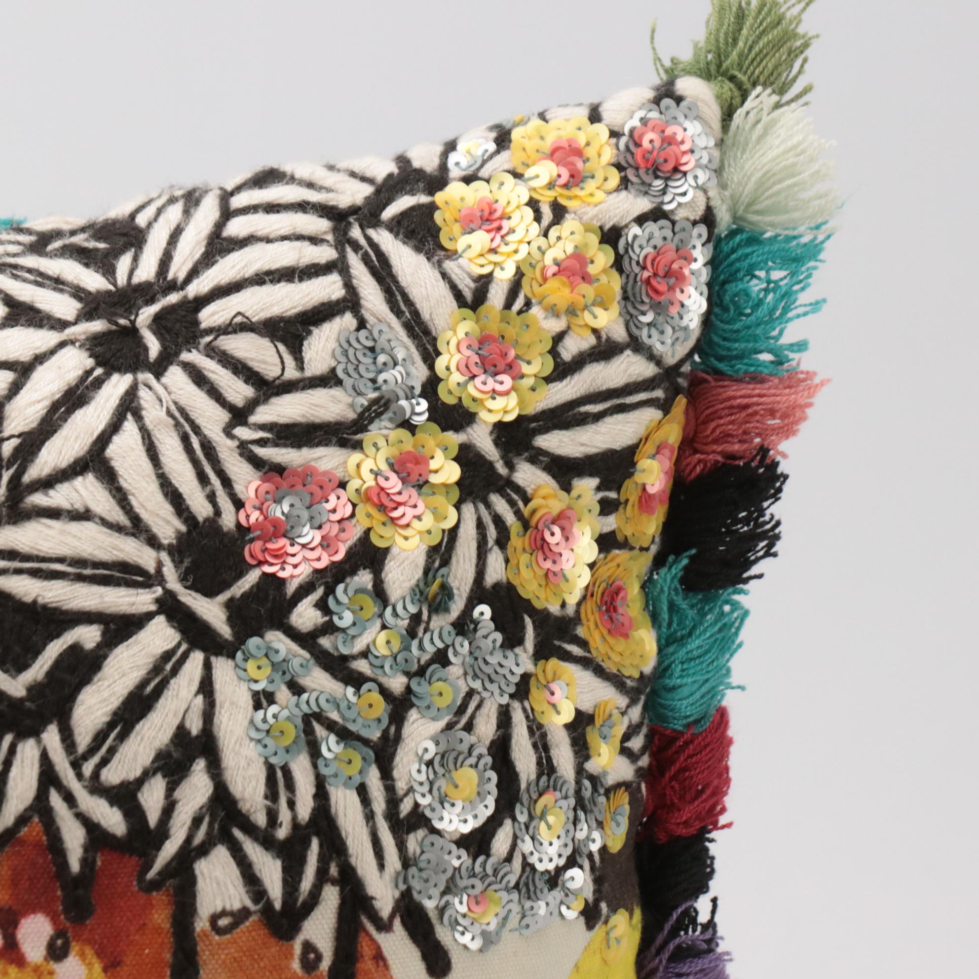 Sequin Embellished and Chain Stitch Embroidered Accent Pillows