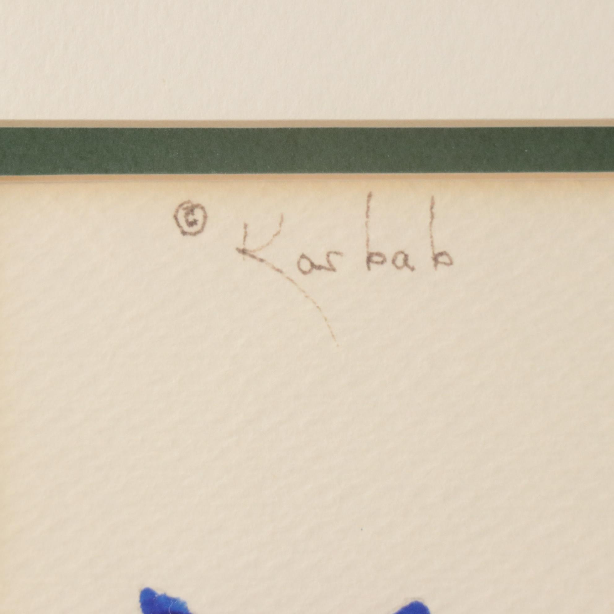 Kosbab Watercolor Painting of Fluffy Rainbow Cat, Circa 1980