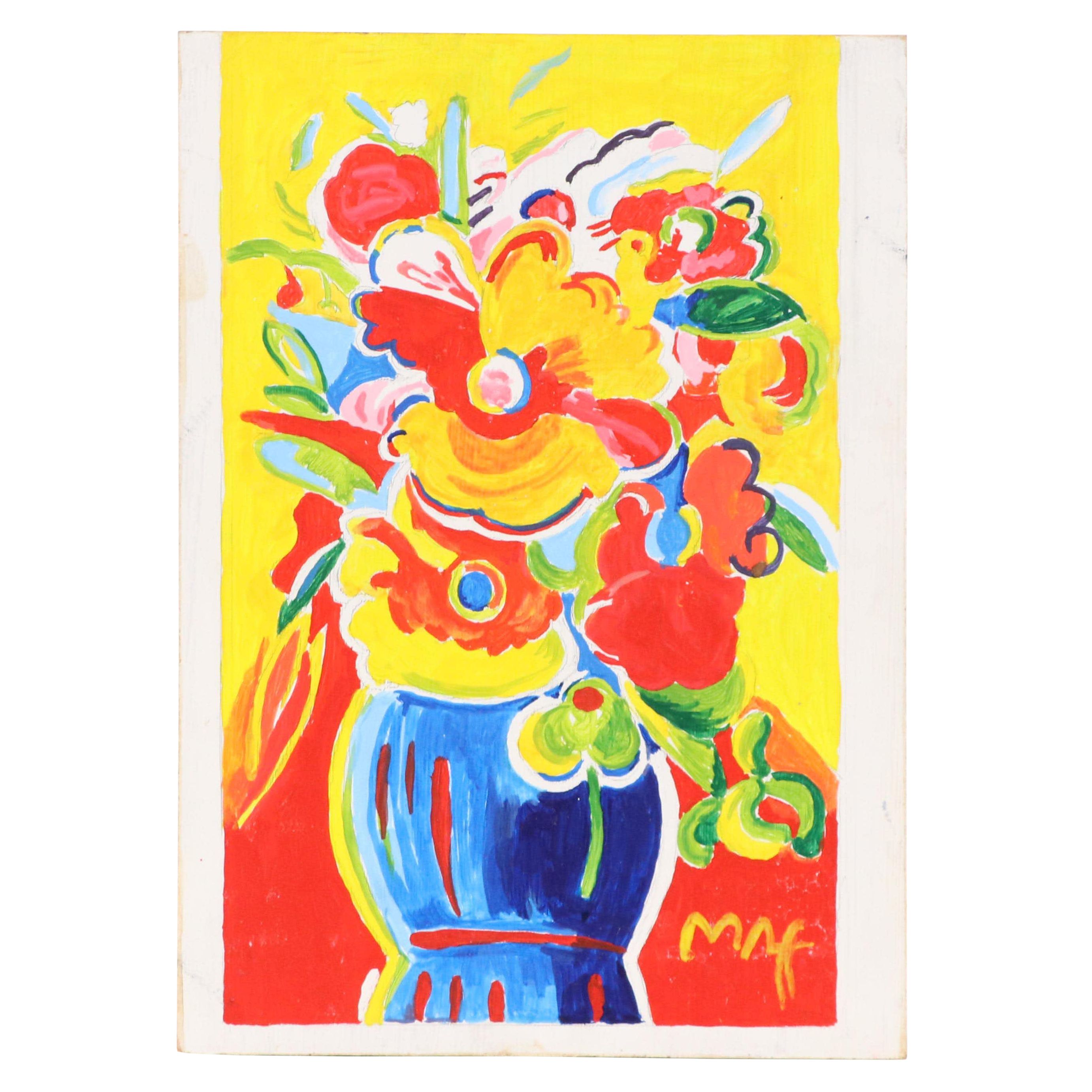 Peter Max Floral Still Life Acrylic Painting "Flowers"