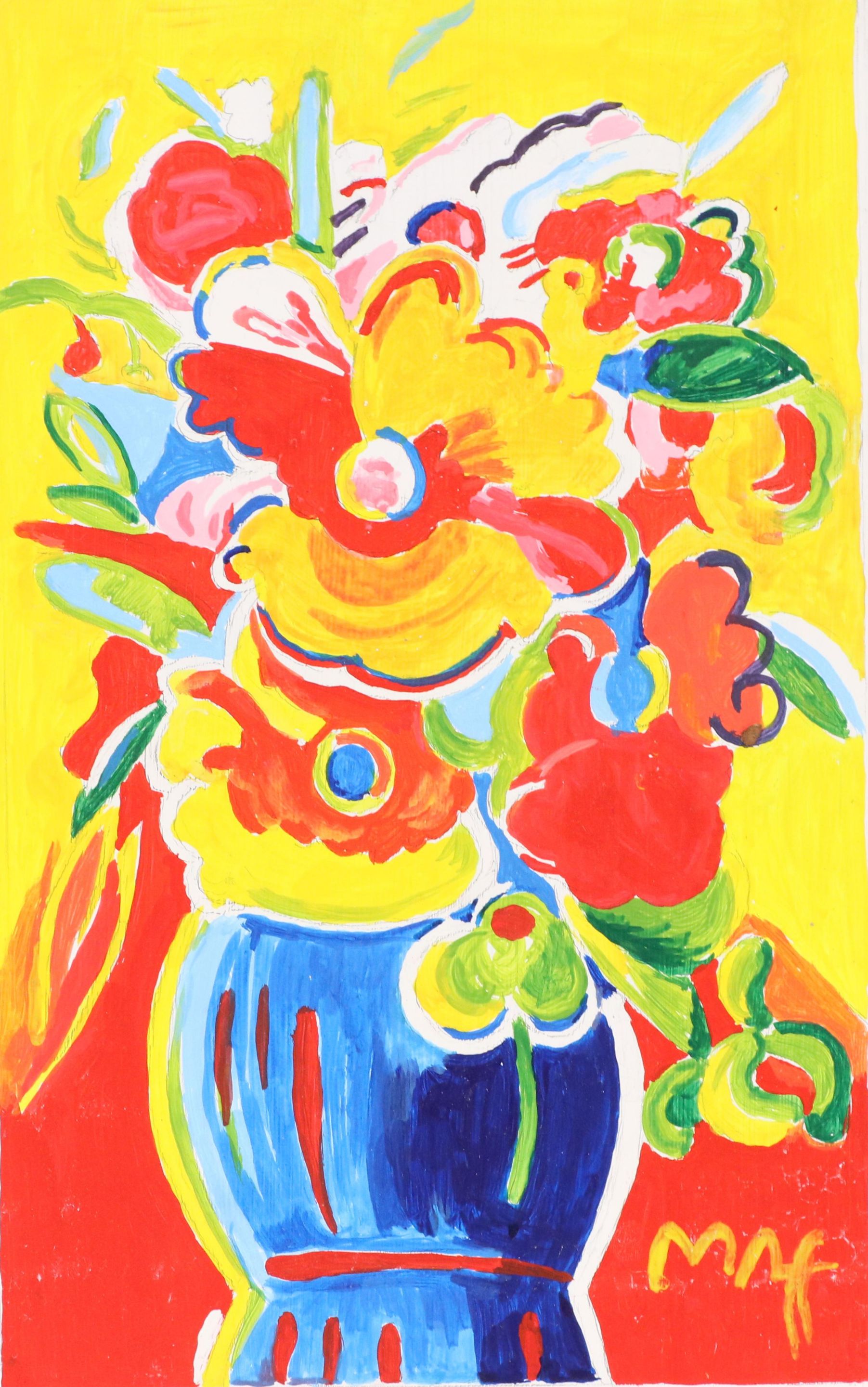 Peter Max Floral Still Life Acrylic Painting "Flowers"